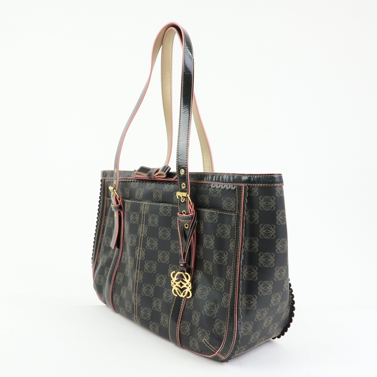 LOEWE Anagram PVC Patent Leather Tote Bag Shoulder Bag Black Pink