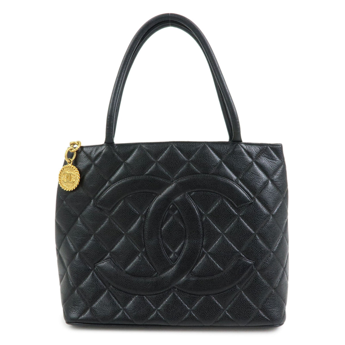 CHANEL Medallion Matelasse COCO Mark Caviarskin Tote Hand Bag A01804
