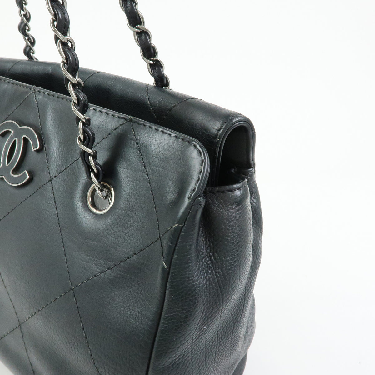 CHANEL COCO Mark Wild Stitch Calf Leather Chain Shoulder Bag Black