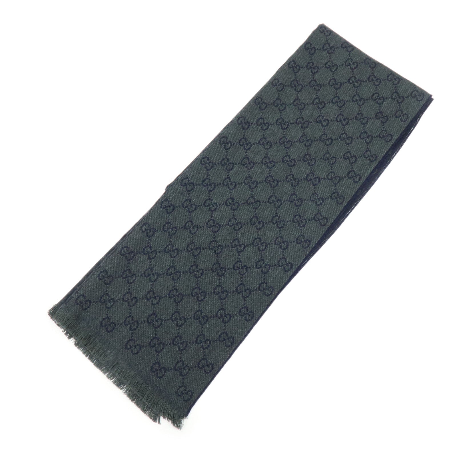 GUCCI GG Monogram Wool100% Scarf Stole Navy Dark Green