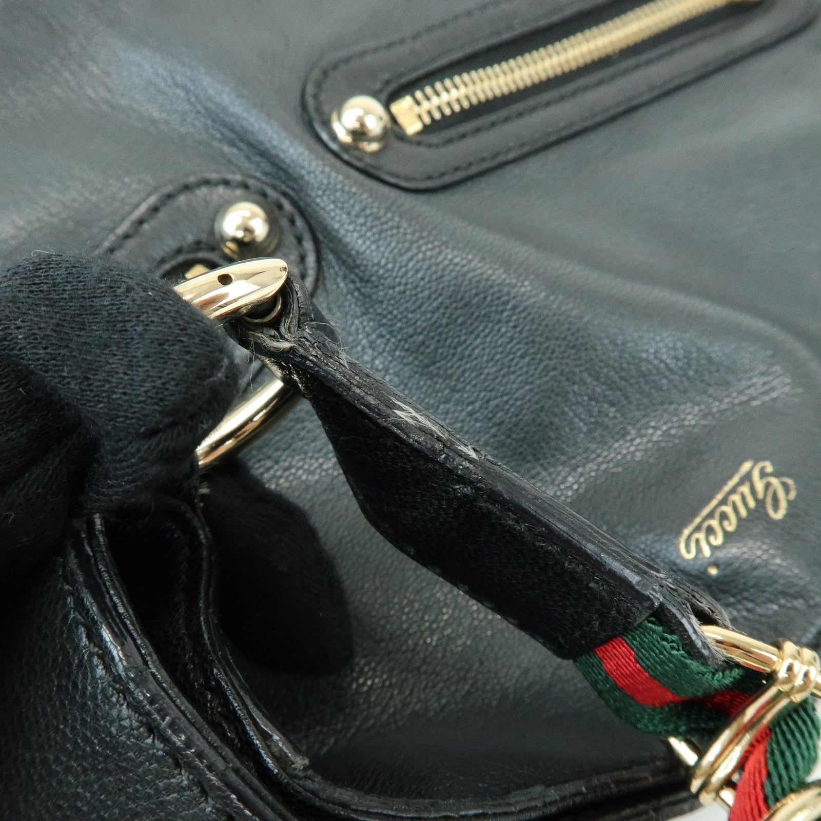 GUCCI Sherry Leather Shoulder Bag Hand Bag Black 154392
