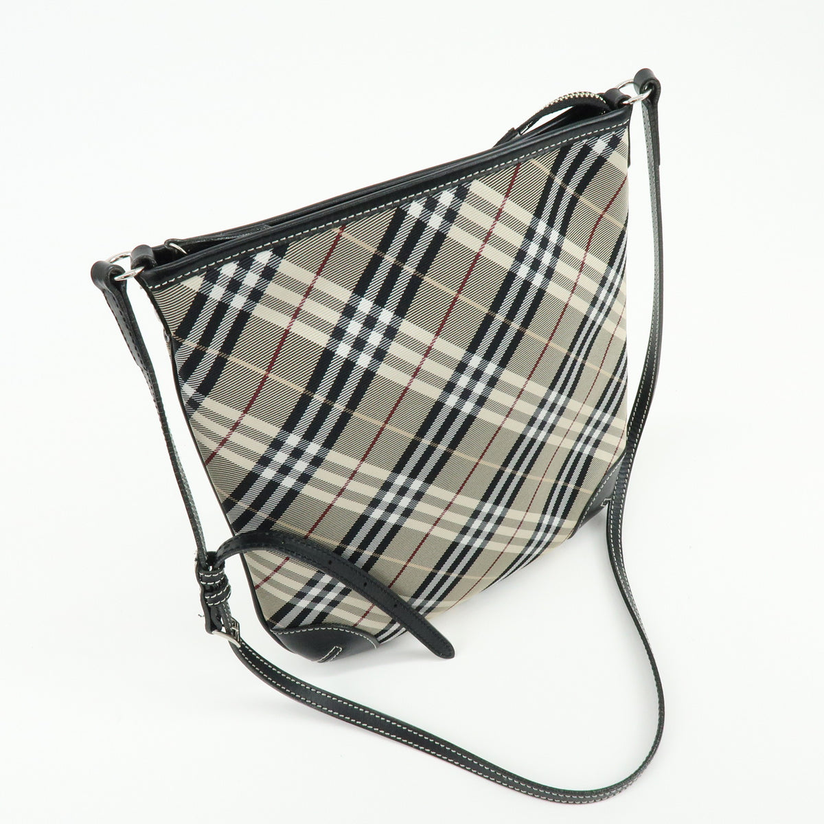 BURBERRY Blue Label Nova Plaid Canvas Leather Shoulder Bag Beige Black