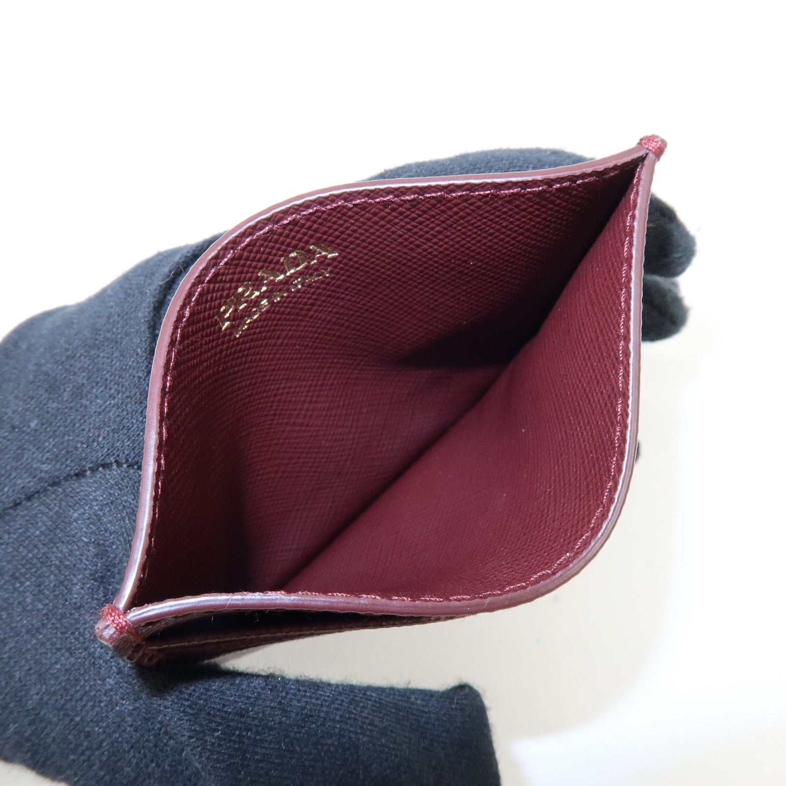PRADA Triangle Logo Saffiano Leather Card Case Burgundy 1MC025
