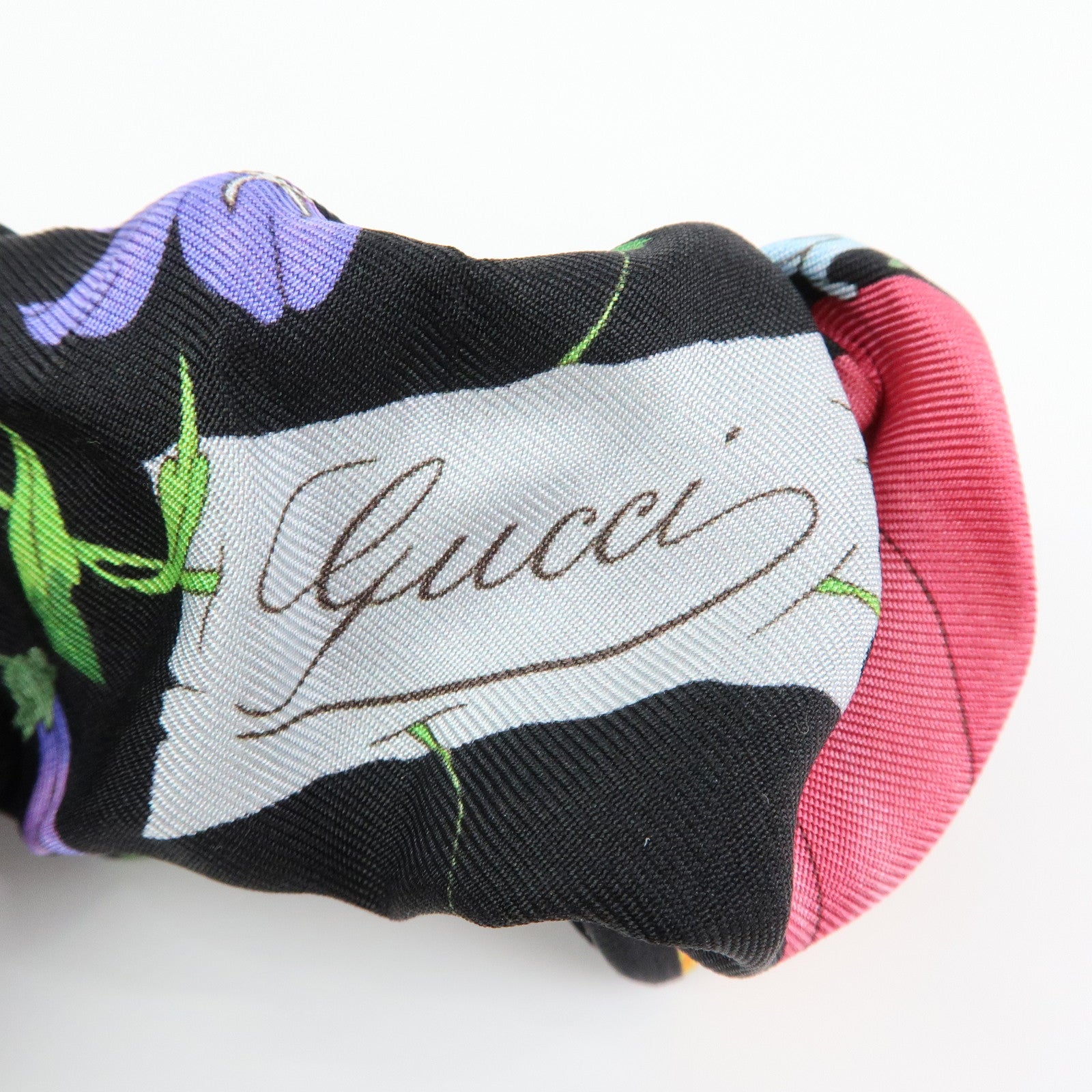 GUCCI Flora Double G Silk 100% Scrunchie Hair Accessory Black