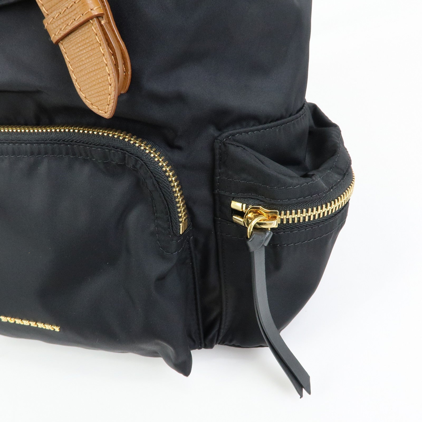 BURBERRY Nylon Leather Backpack Rucksack Gold Chain Black