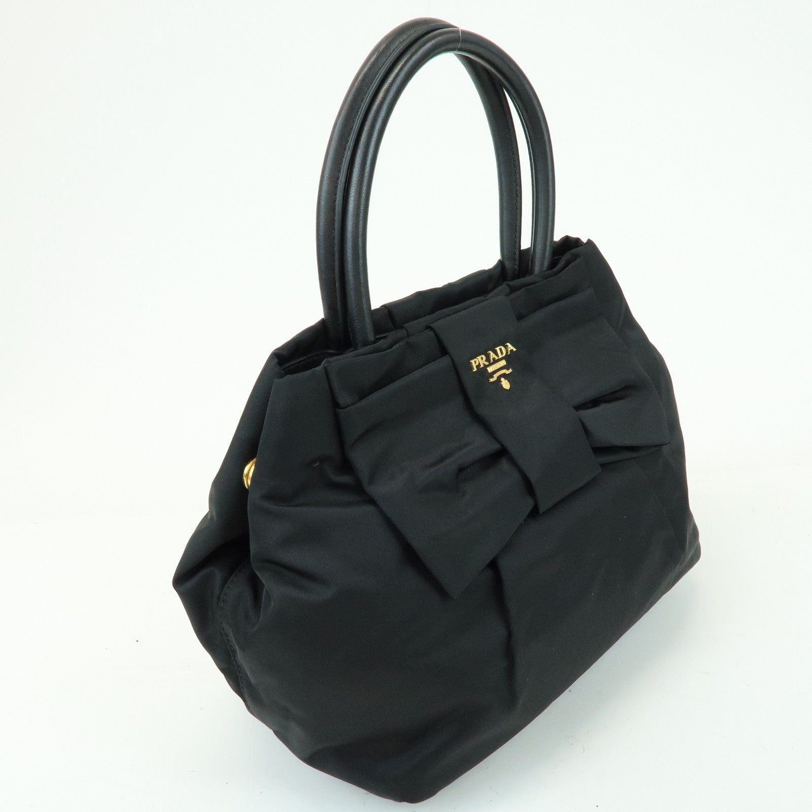 PRADA Nylon Leather Ribbon 2Way Bag Hand Bag Shoulder Bag Black