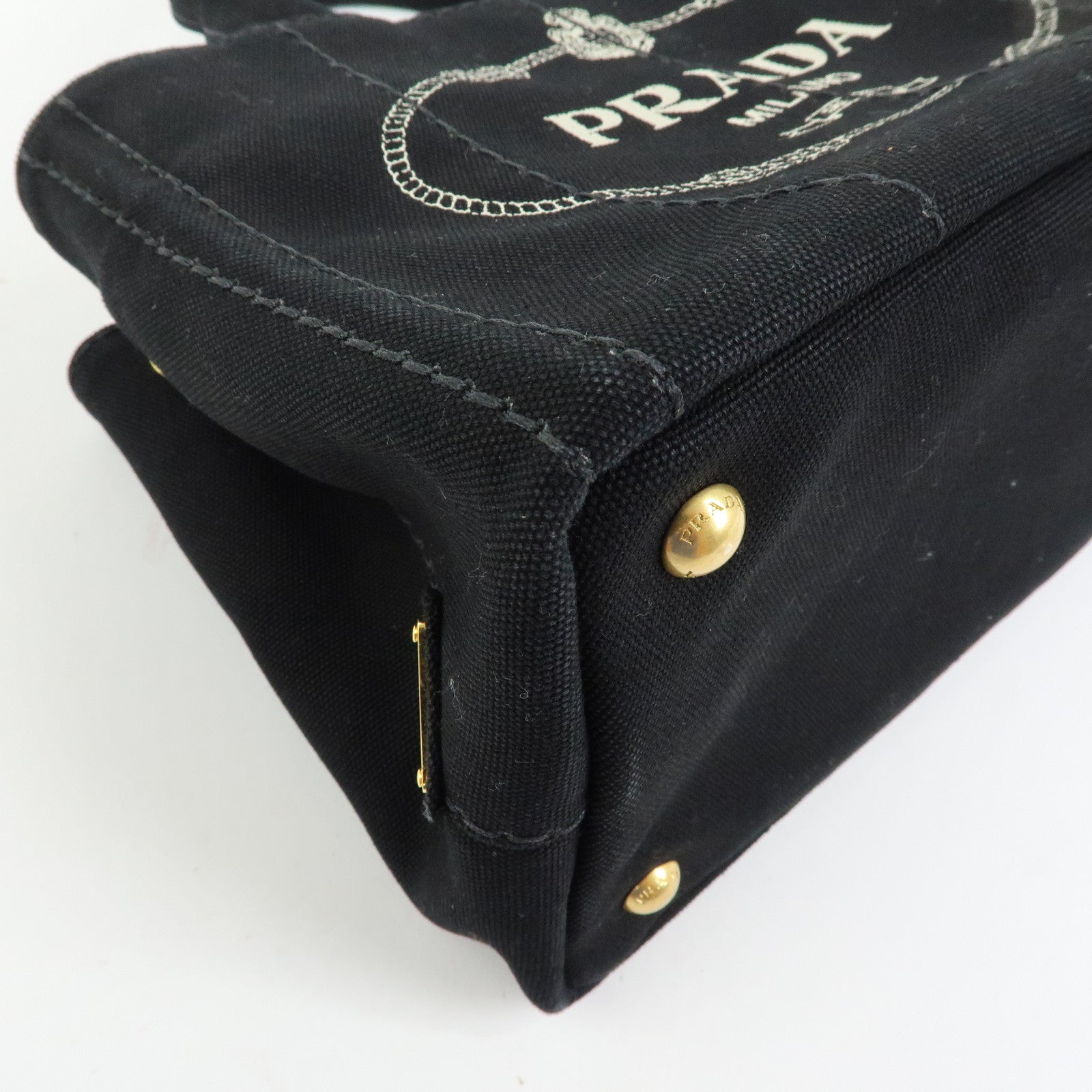 PRADA Triangle Logo Canapa Mini Canvas 2Way Hand Bag Black White 1BG439
