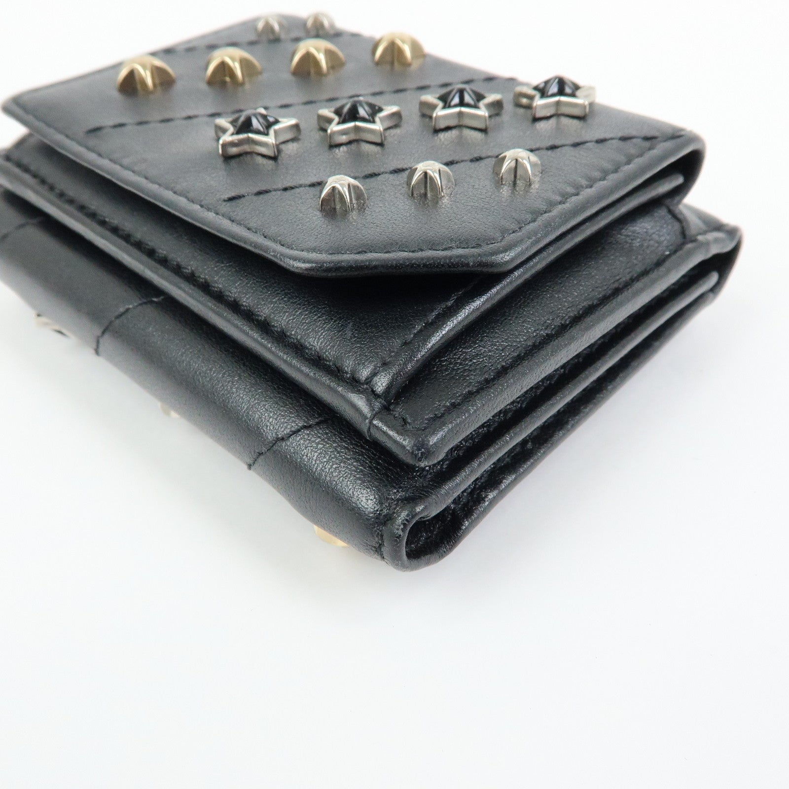 JIMMY CHOO Star Studs Leather Compact Tri-fold Wallet Black
