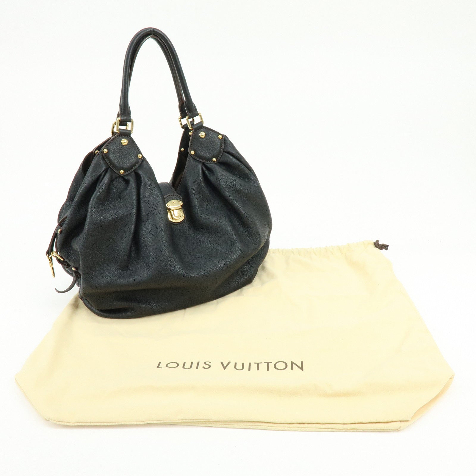 Louis Vuitton Monogram Mahina L Leather Shoulder Bag Noir Black M95765