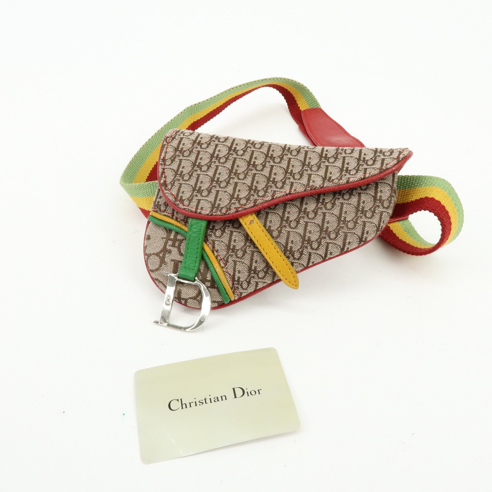 Christian Dior Trotter Saddle Rasta Canvas Leather Waist Bag Beige