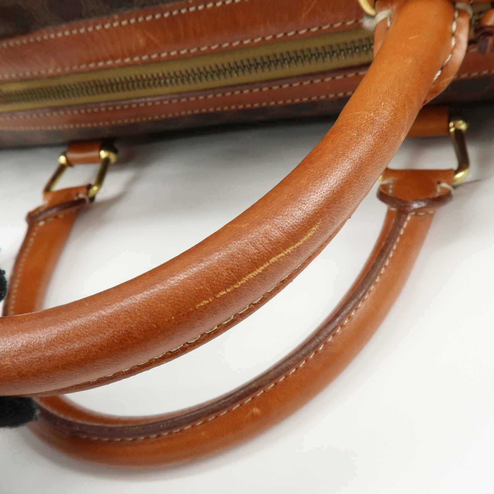 CELINE Macadam PVC Leather Boston Bag Hand Bag Brown