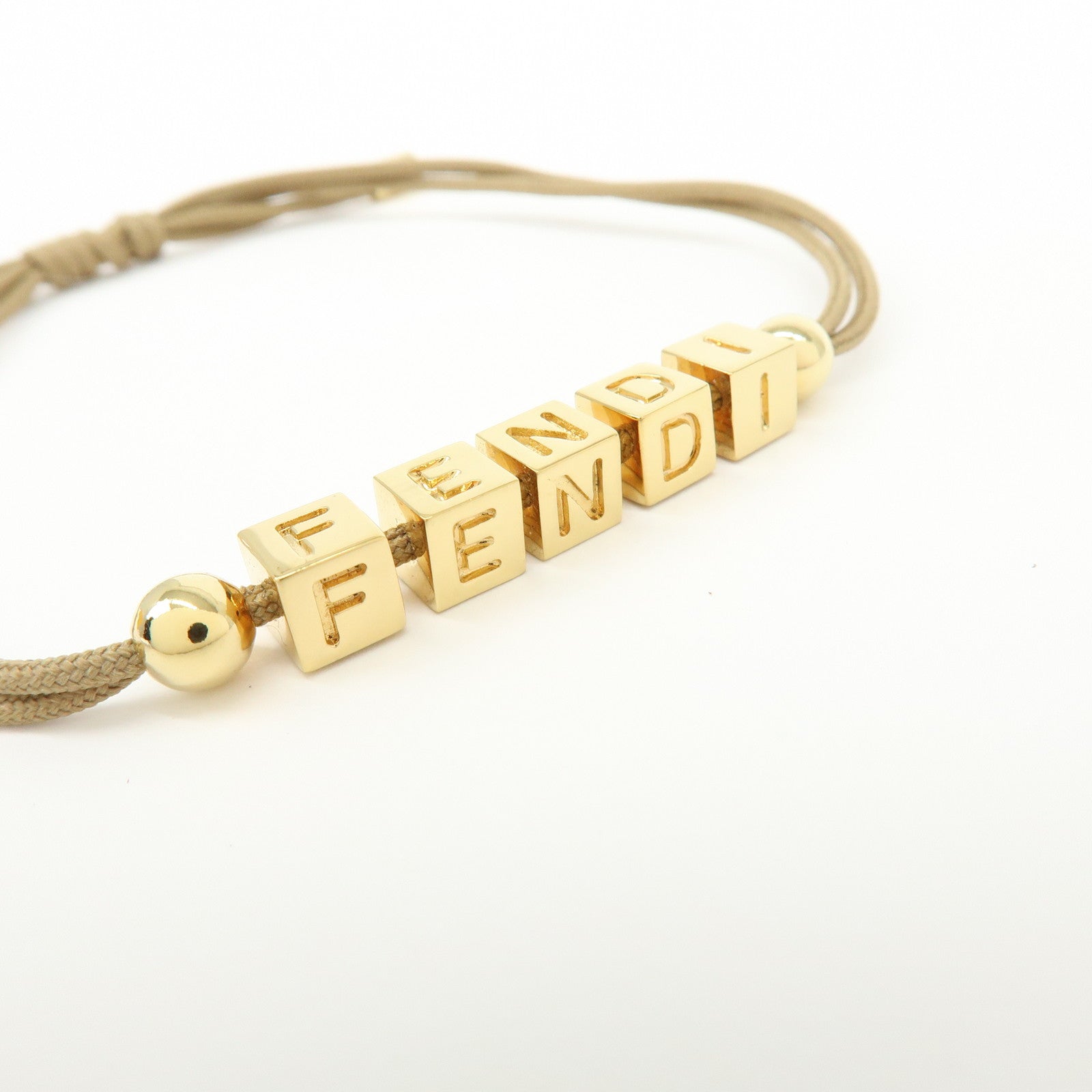 FENDI Logo Cube Graffiti Metal Bracelet Gold Brown