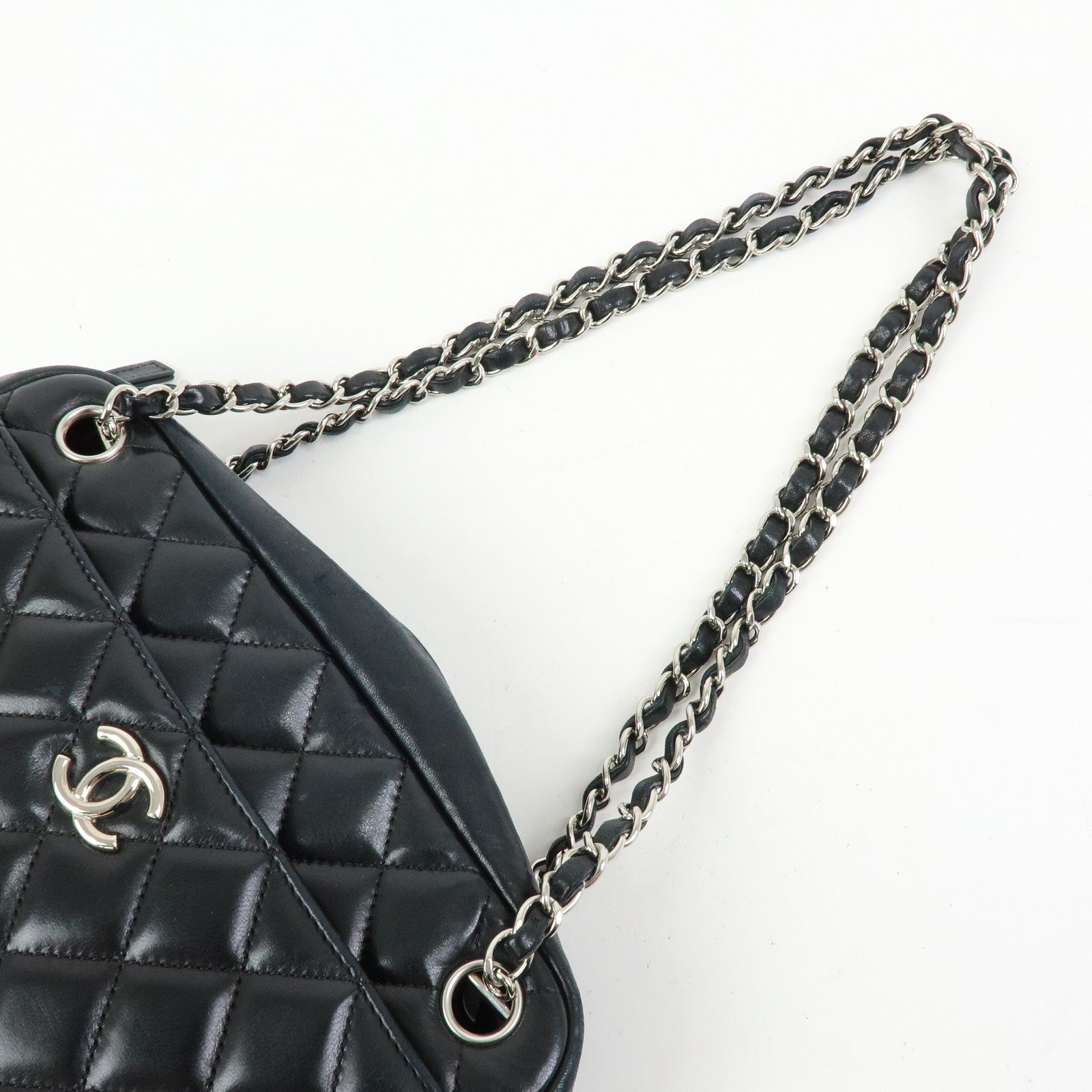 CHANEL COCO Mark Matelasse Lamb Skin Chain Shoulder Bag Hand Bag Black