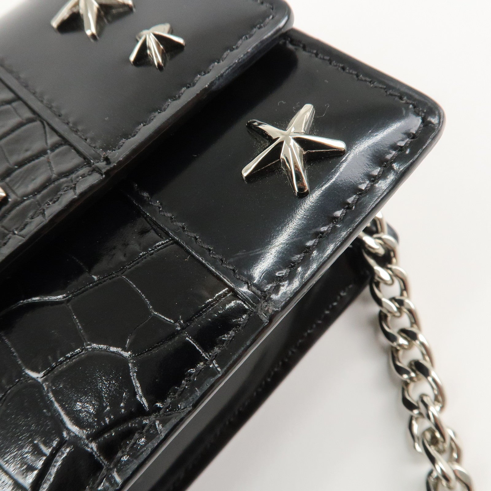 JIMMY CHOO Leather Star Studs Chain Shoulder Bag Crossbody Bag Black Used