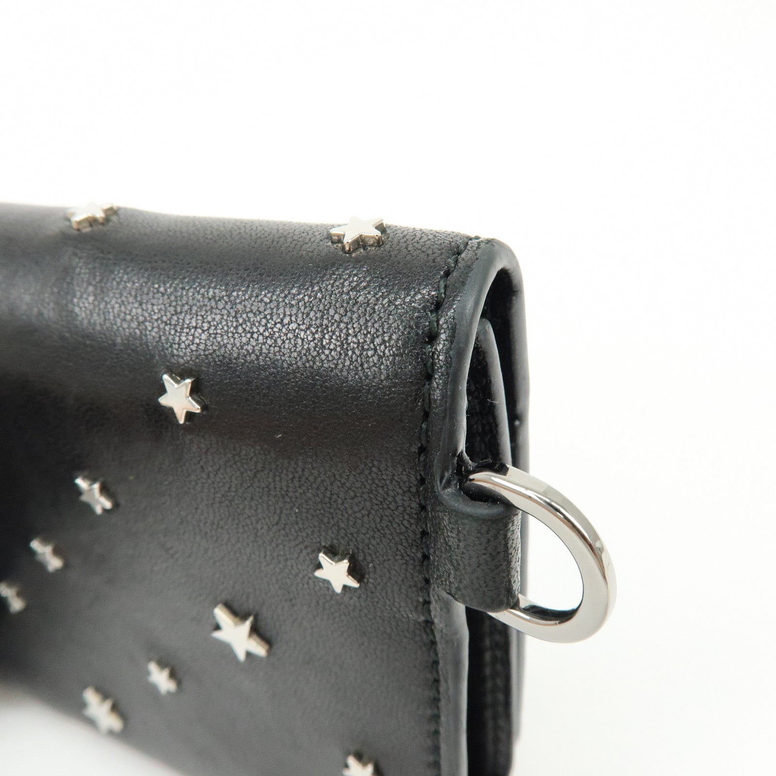Jimmy Choo Leather Tri-fold Chain Wallet Studs Stars Black