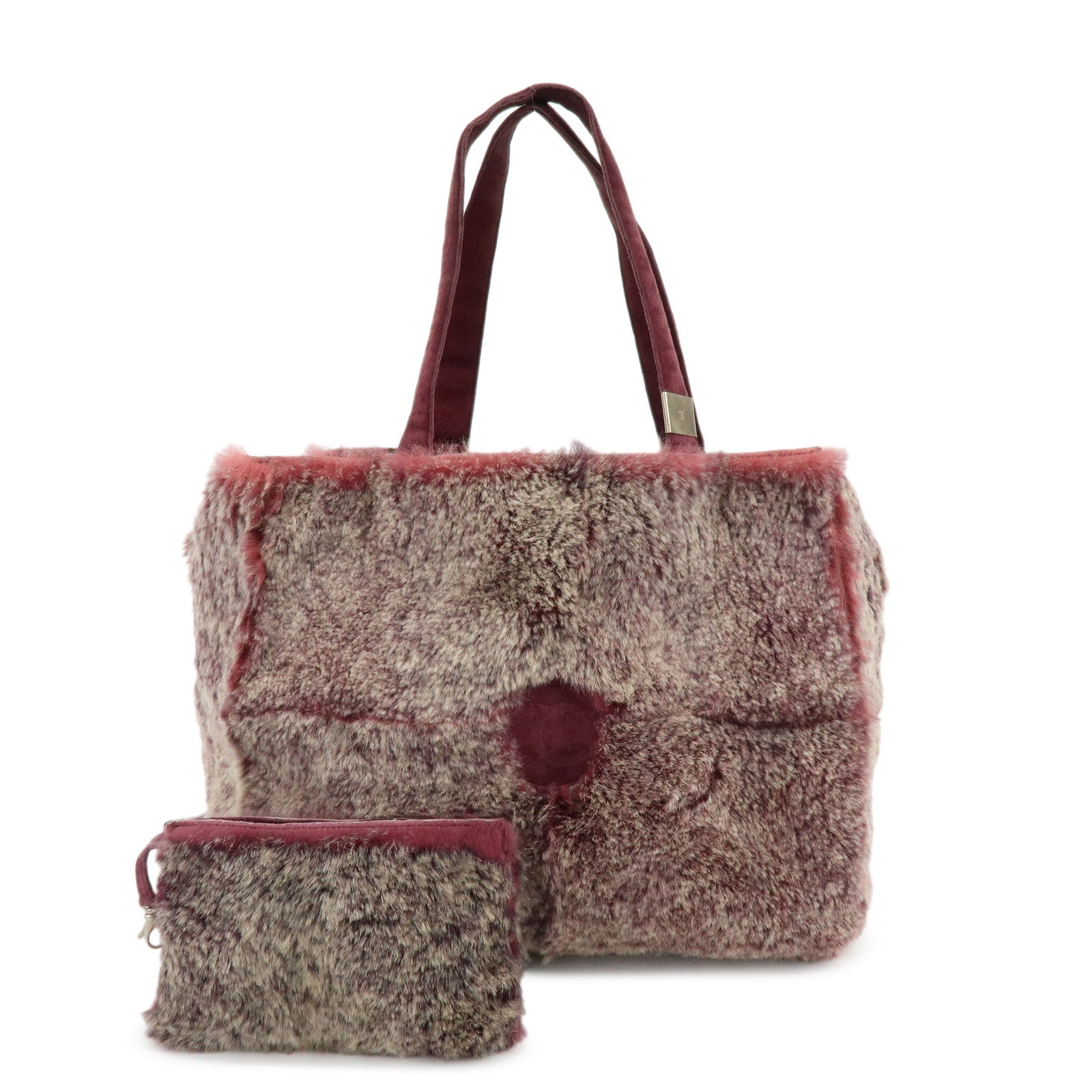 CHANEL COCO Mark Fur Suede Hand Bag Tote Bag Bordeaux Beige