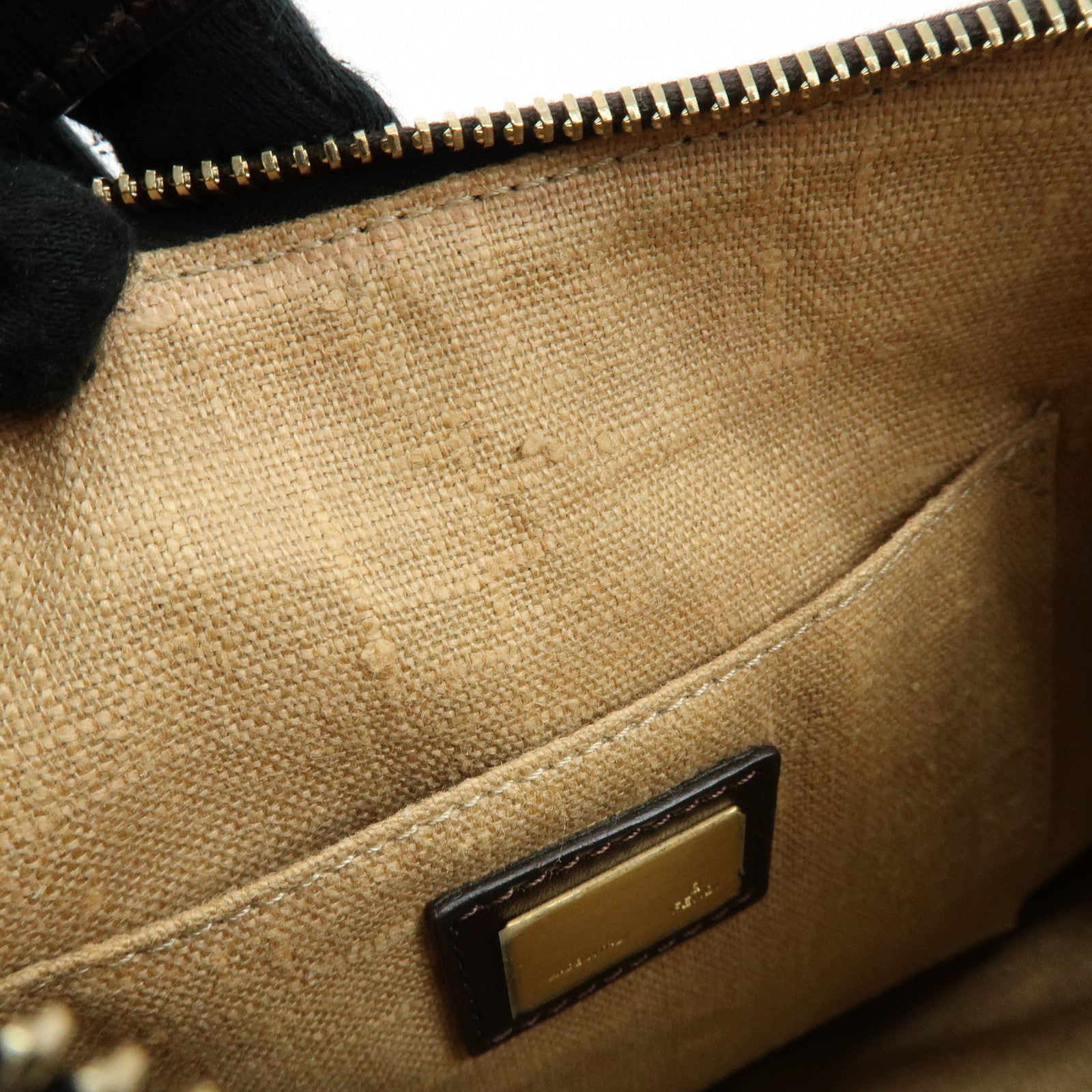 FENDI Zucca Canvas Leather Shoulder Bag Crossbody Bag Brown 8BR248