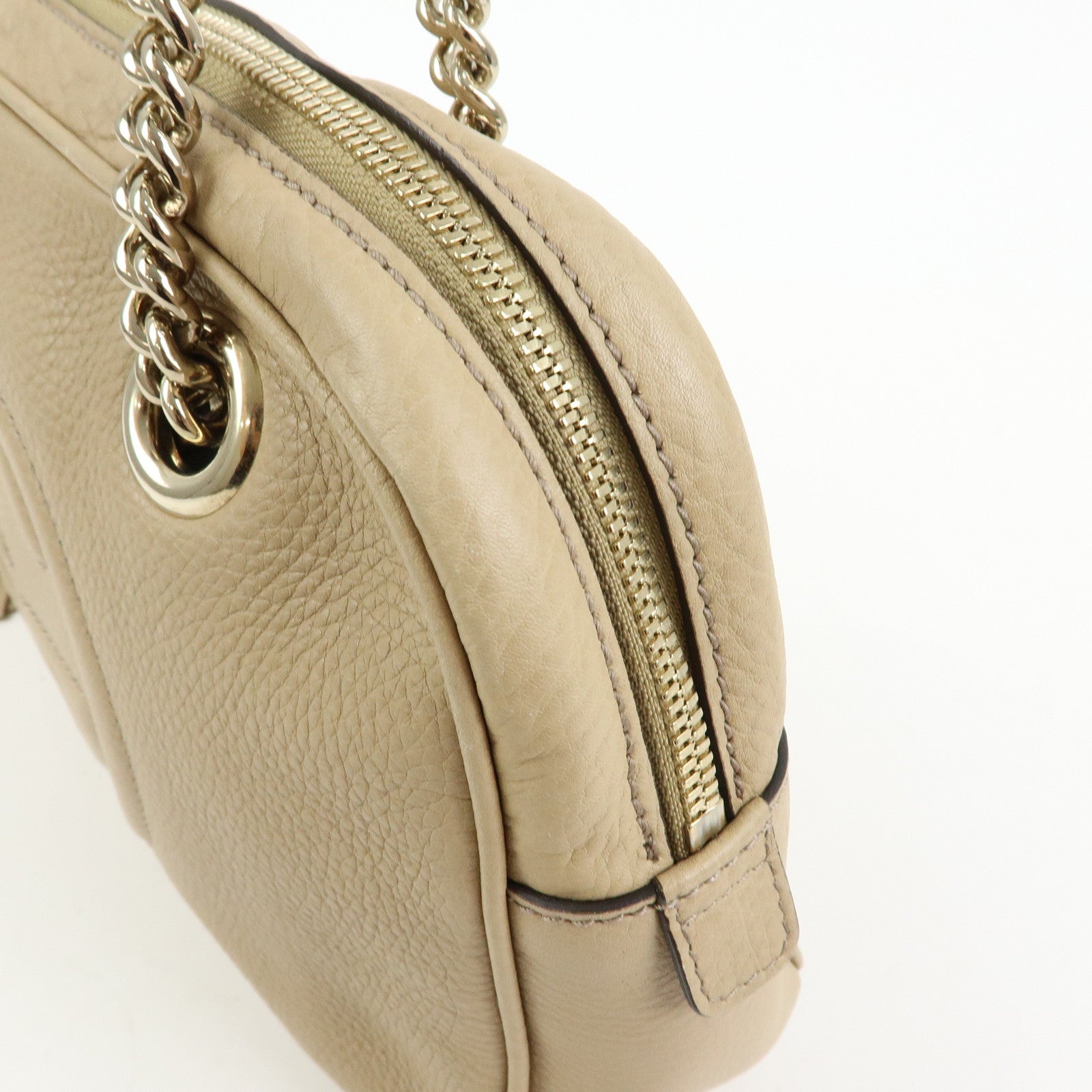 GUCCI SOHO Interlocking G Leather Shoulder Bag Beige 308983