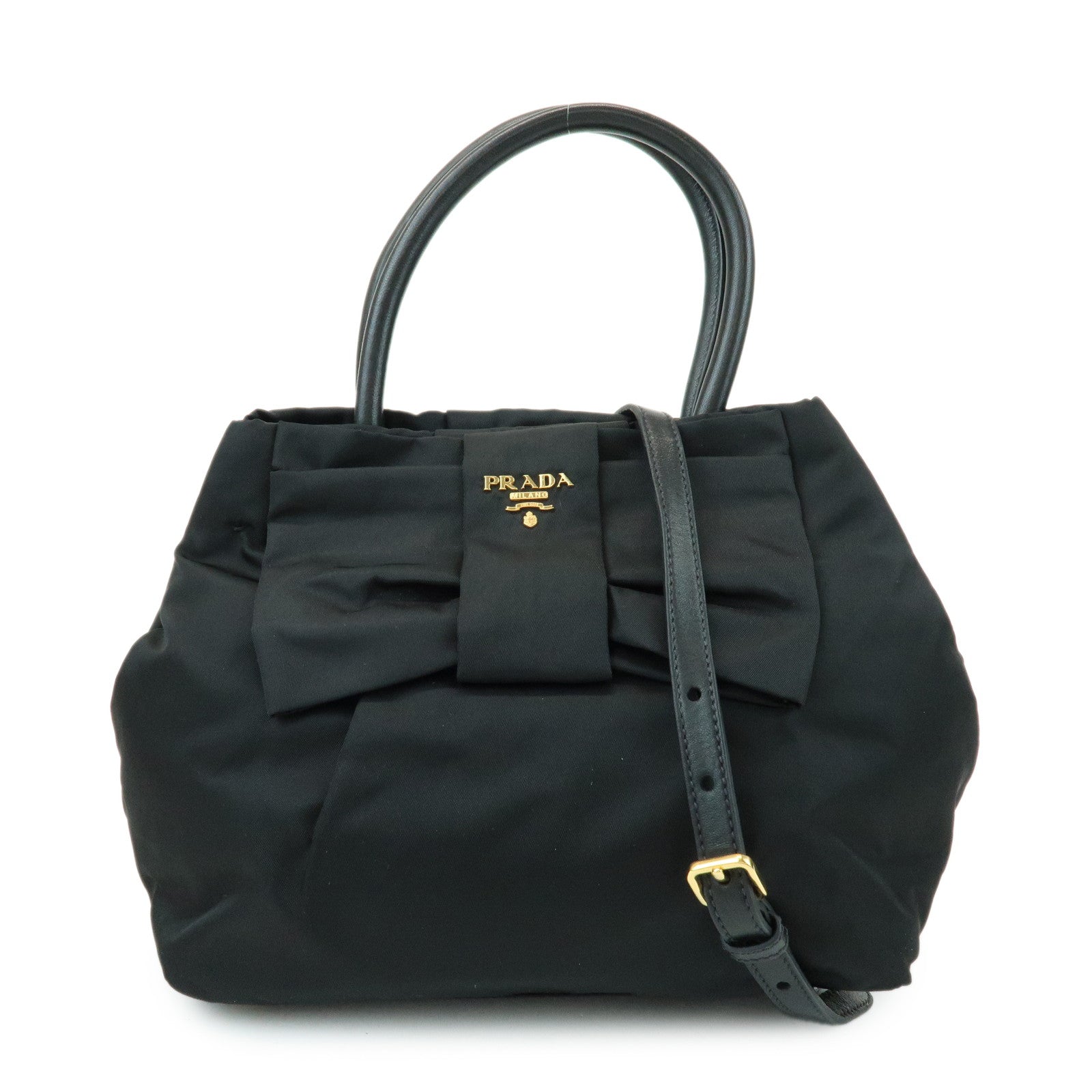 PRADA Nylon Leather Ribbon 2Way Bag Hand Bag Shoulder Bag Black
