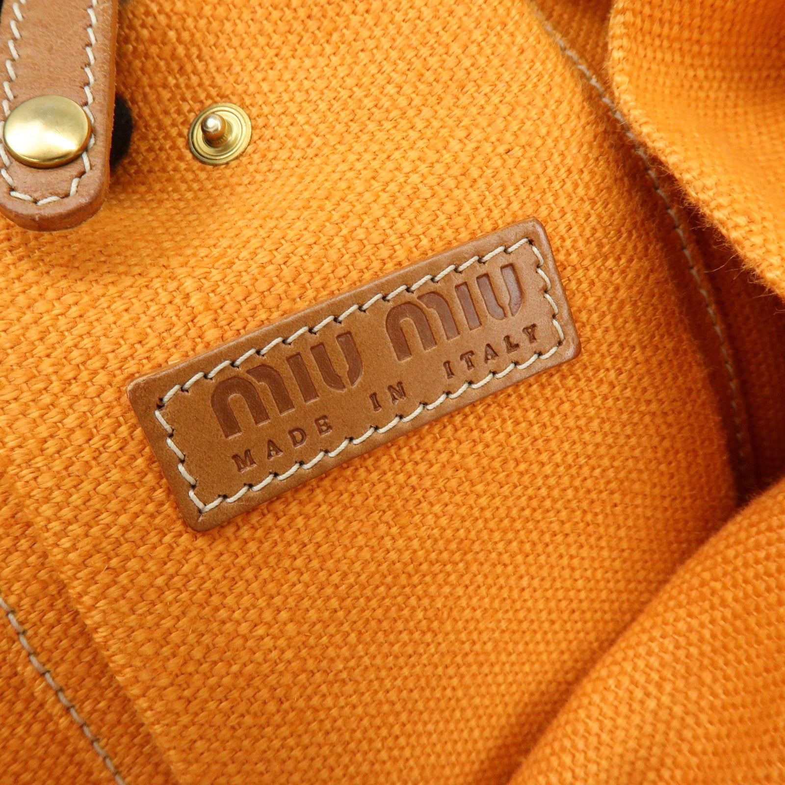 MIU MIU Canvas Leather Tote Bag Shoulder Bag Tassel Orange Brown