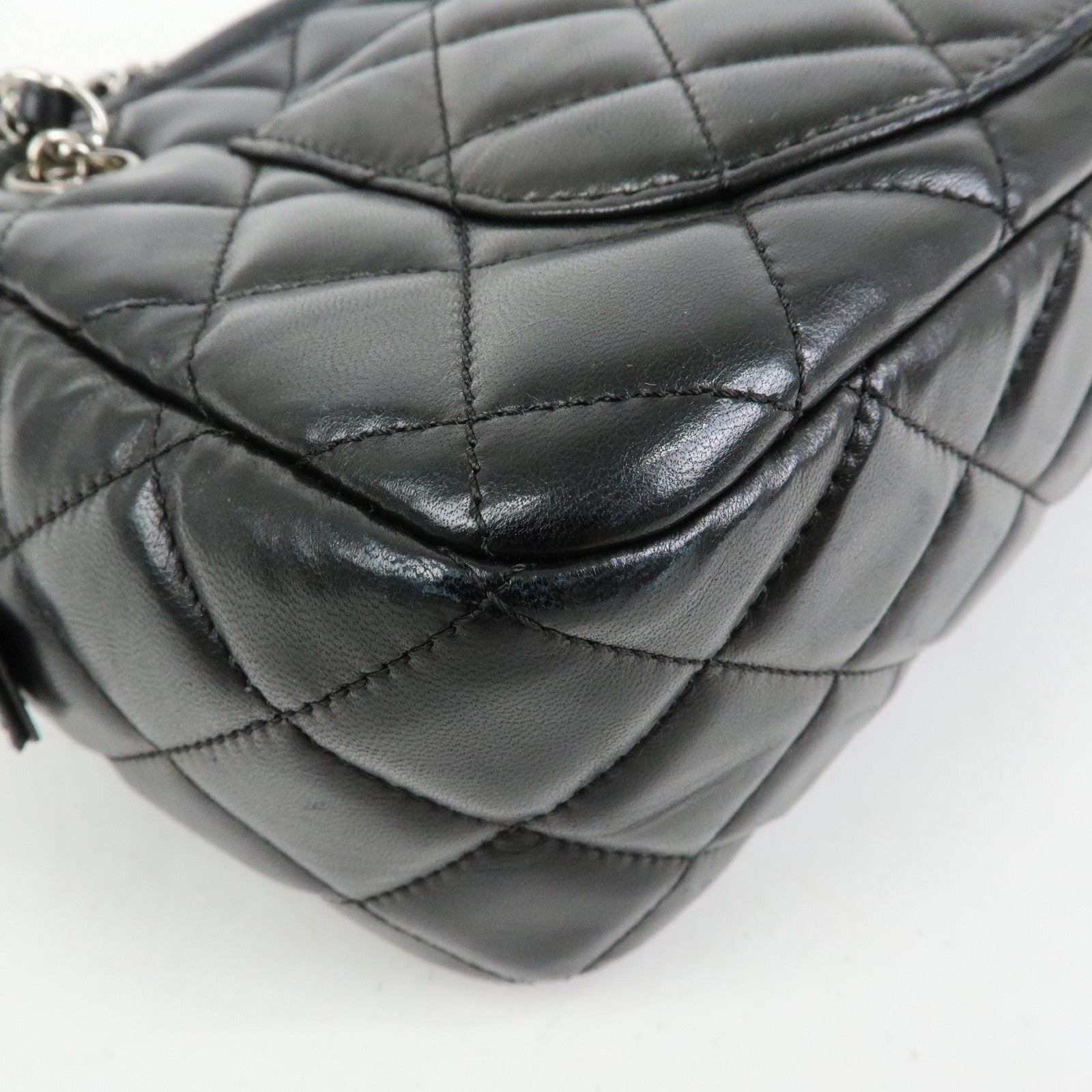 CHANEL COCO Mark Matelasse Lamb Skin Chain Shoulder Bag Hand Bag Black