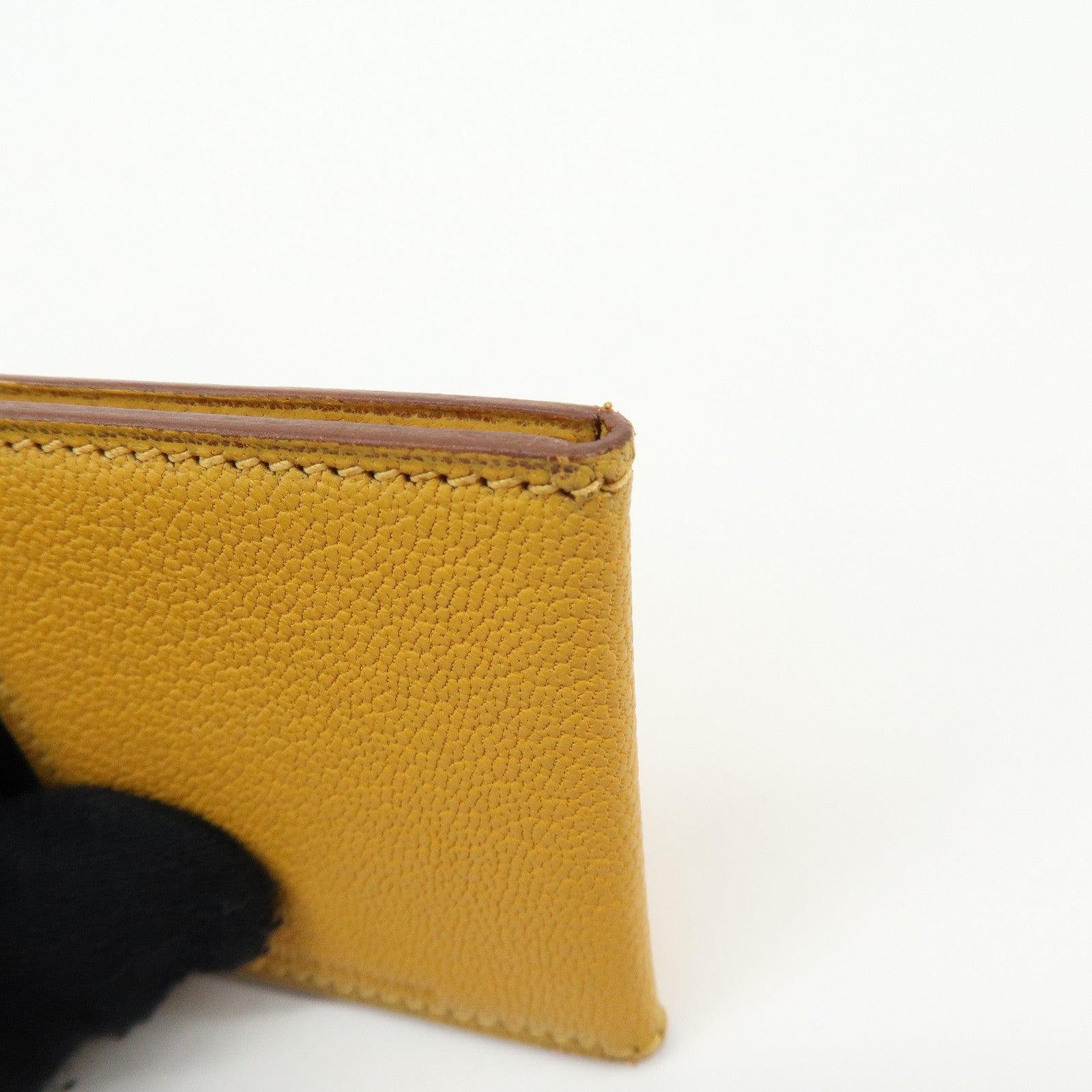 HERMES Leather Mini Photo Case Yellow □F Stamp 2002