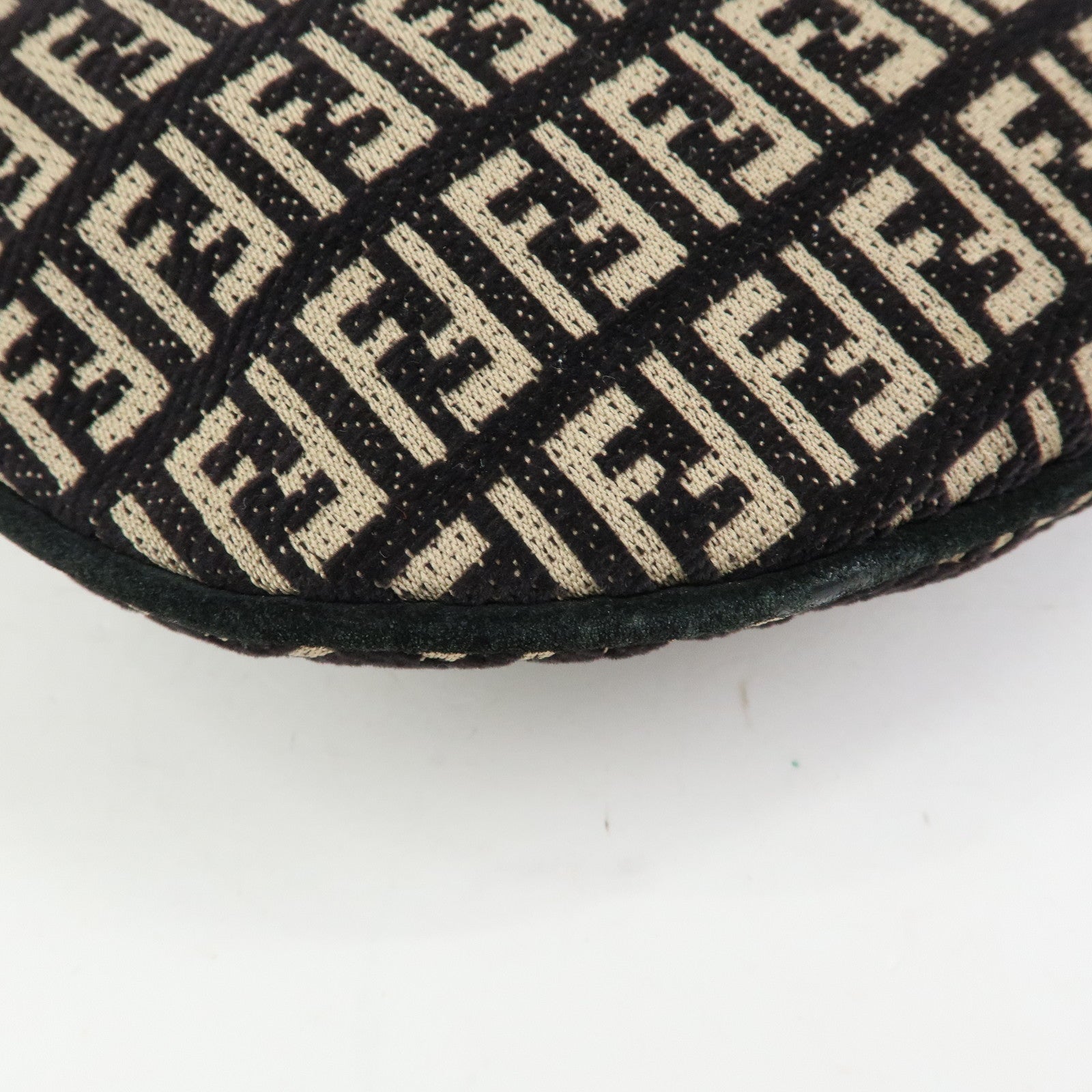 FENDI Zucchino Canvas Leather Shoulder Bag Hand Bag Black Beige