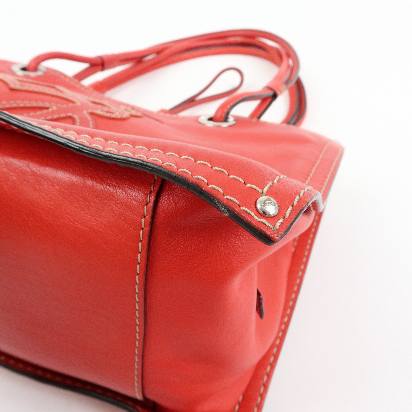 LOEWE Anagram Leather Tote Bag Hand Bag Shoulder Bag Red