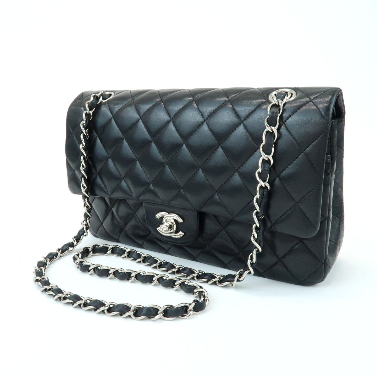 CHANEL Matelasse 25 Double Flap Lamb Skin Chain Shoulder Bag A01112