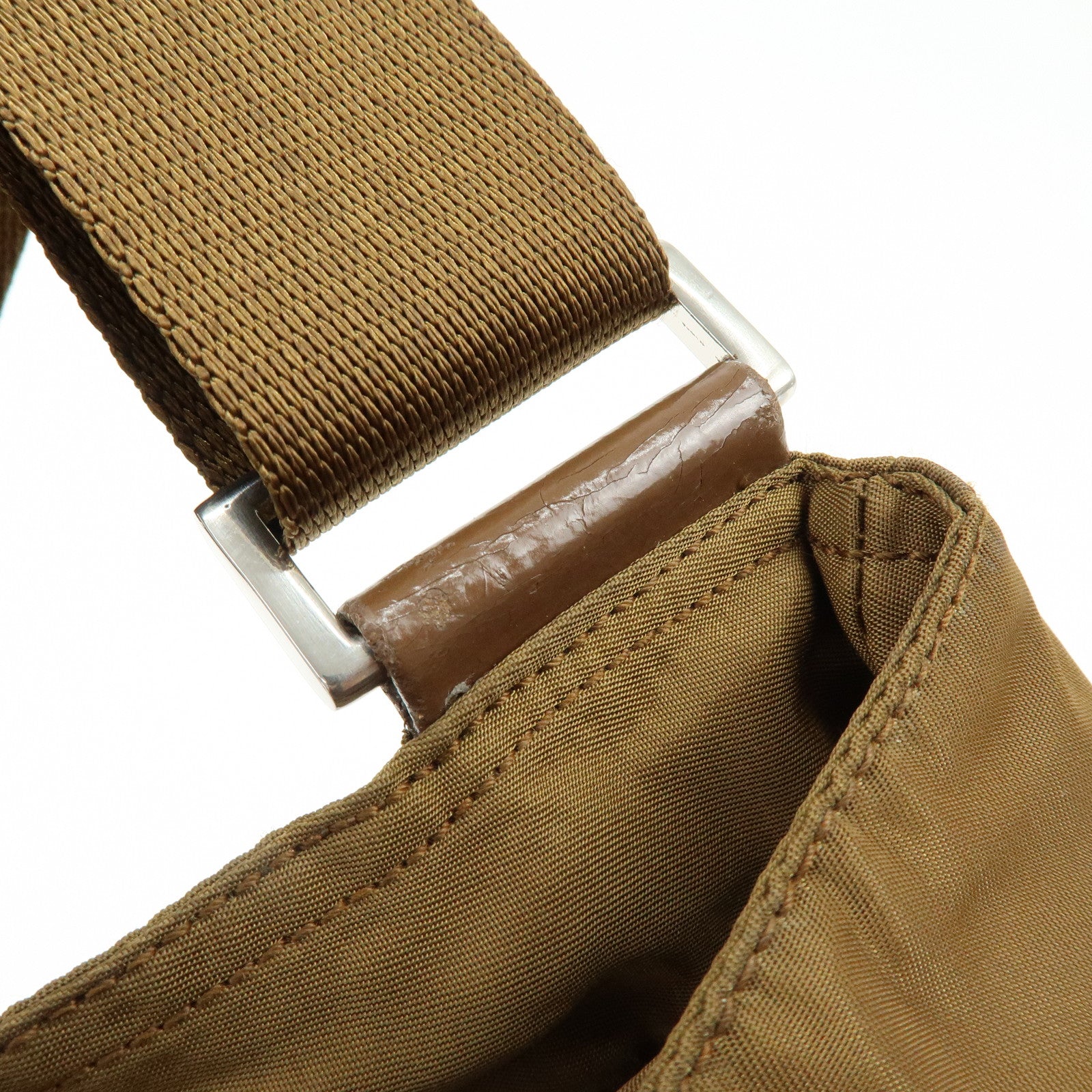 PRADA Triangle Logo Nylon Shoulder Bag Crossbody Bag Khaki