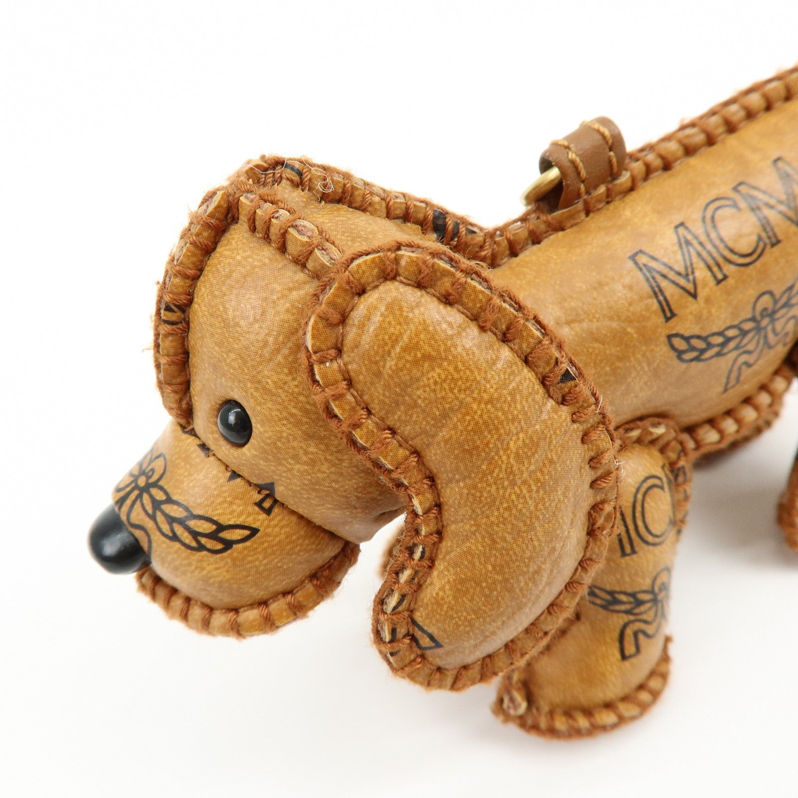MCM Visetos Doxie Dog Bag Charm Key Chain Brown Black