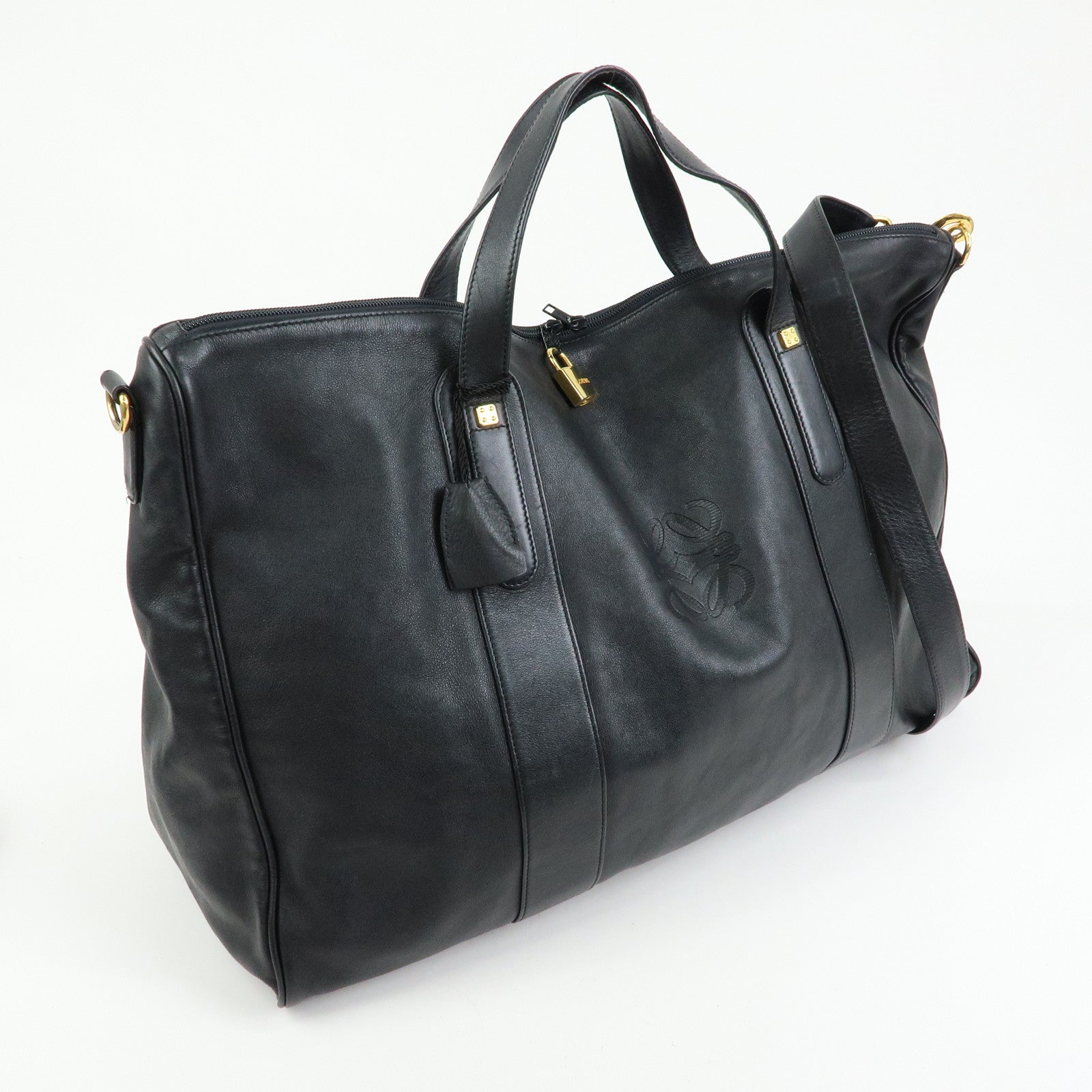 LOEWE Anagram Calf Leather 2Way Bag Boston Bag Travel Bag Black