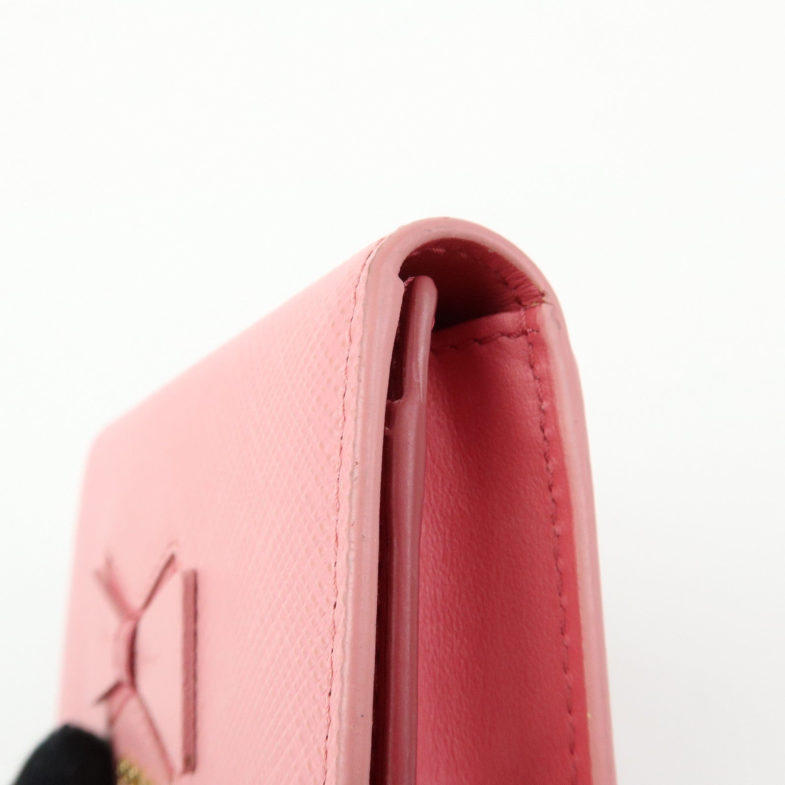 PRADA Ribbon Motif Saffiano Leather Card Case Card Holder Pink