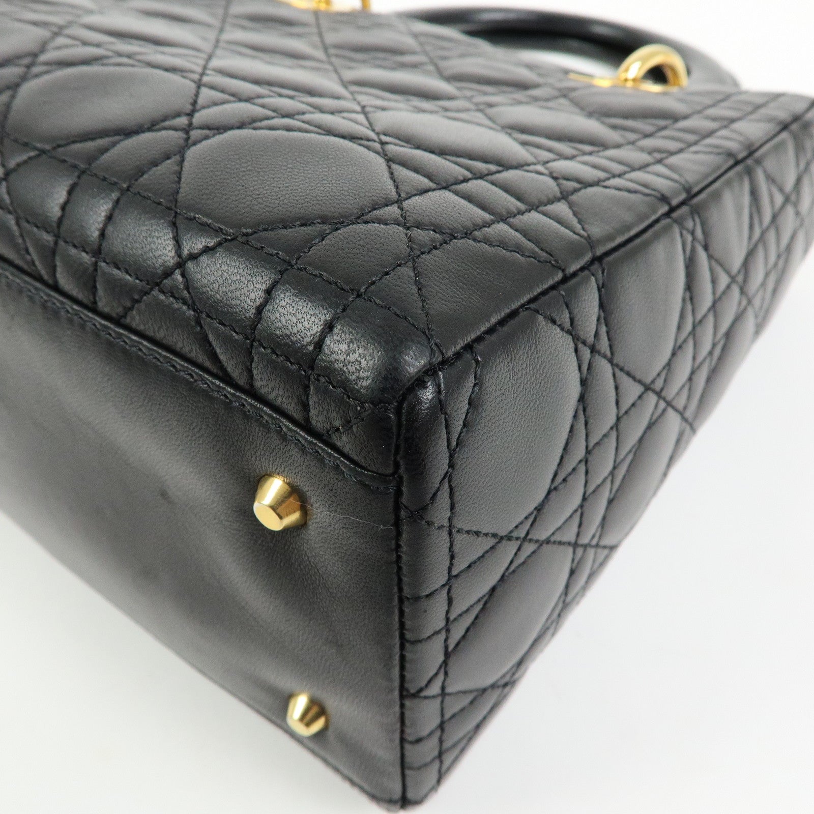 Christian Dior Cannage Lady Dior Leather Hand Bag Black