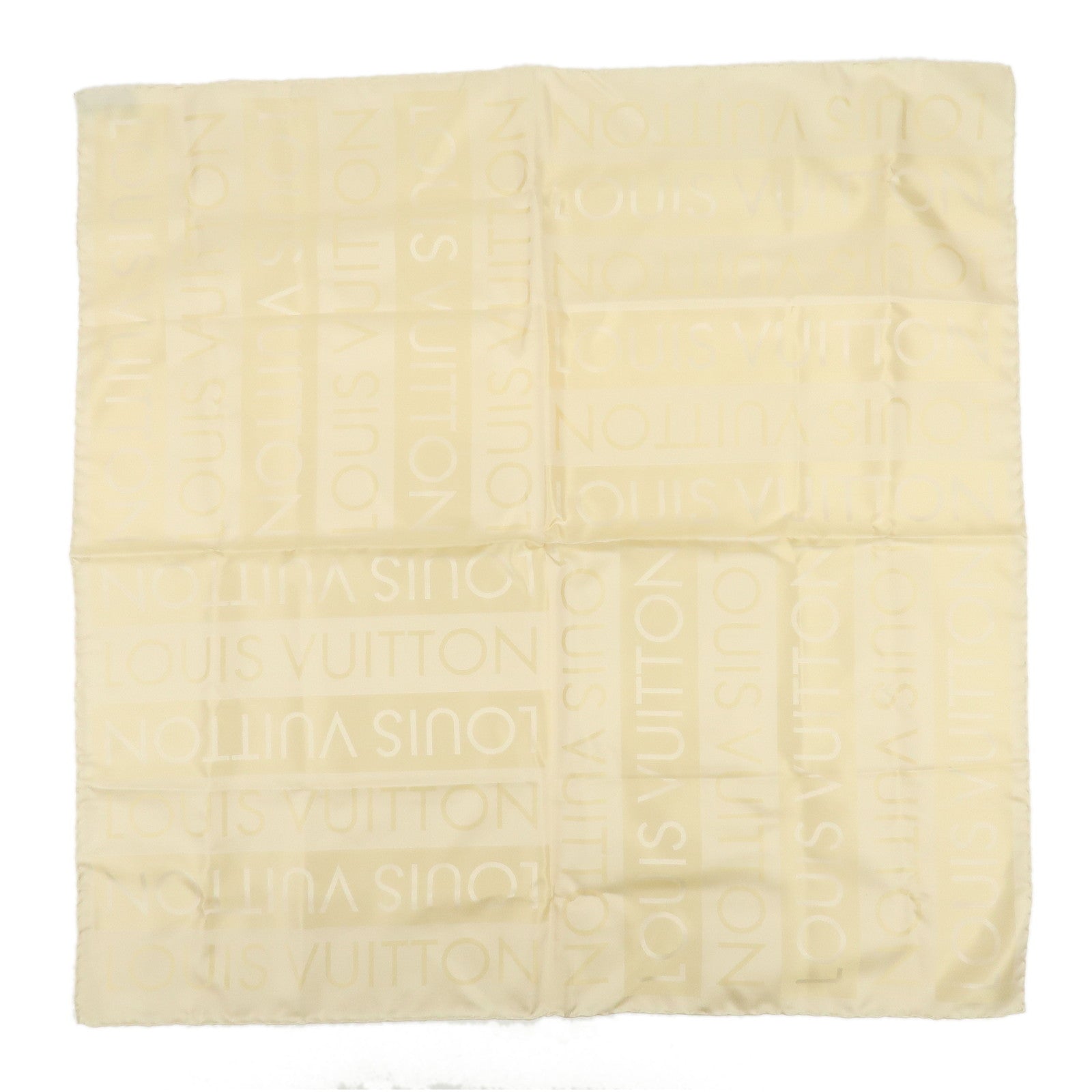 Louis Vuitton Logo Silk 100% Scarf Stole Light Beige