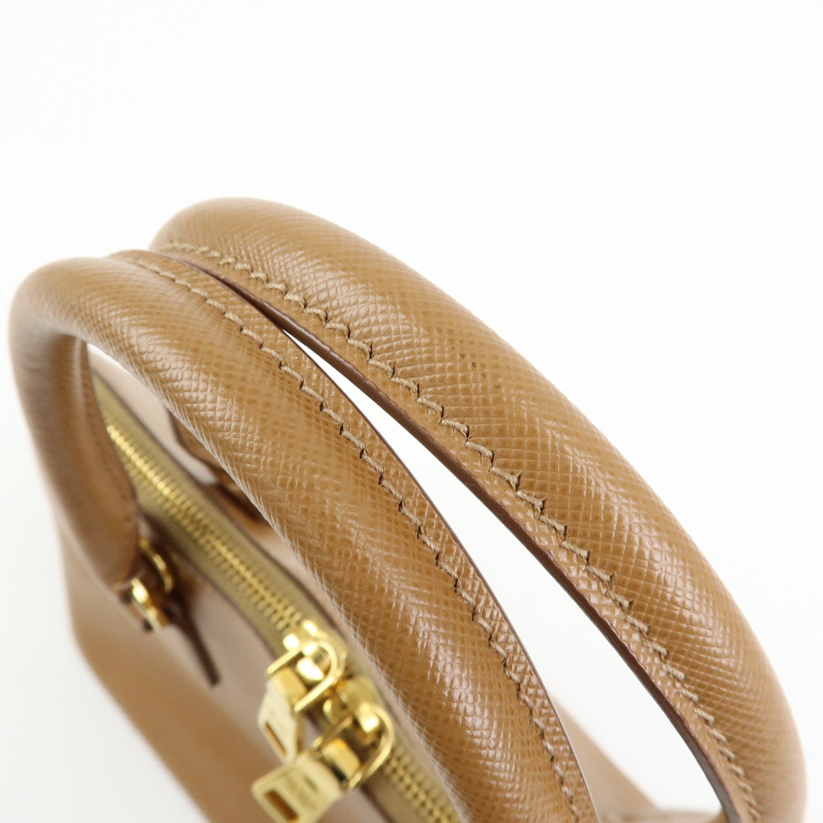 PRADA Triangle Logo Saffiano Leather Hand Bag Camel BL0837