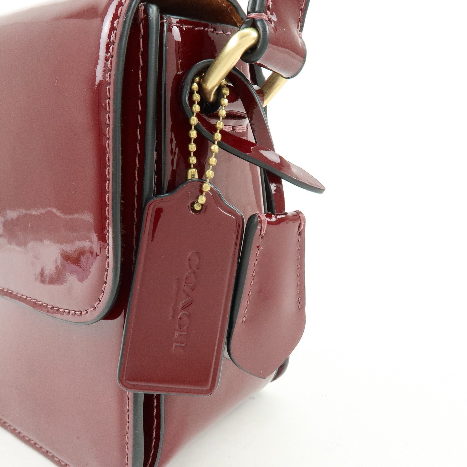 COACH Studio Signature C Patent Leather Shoulder Bag Bordeaux