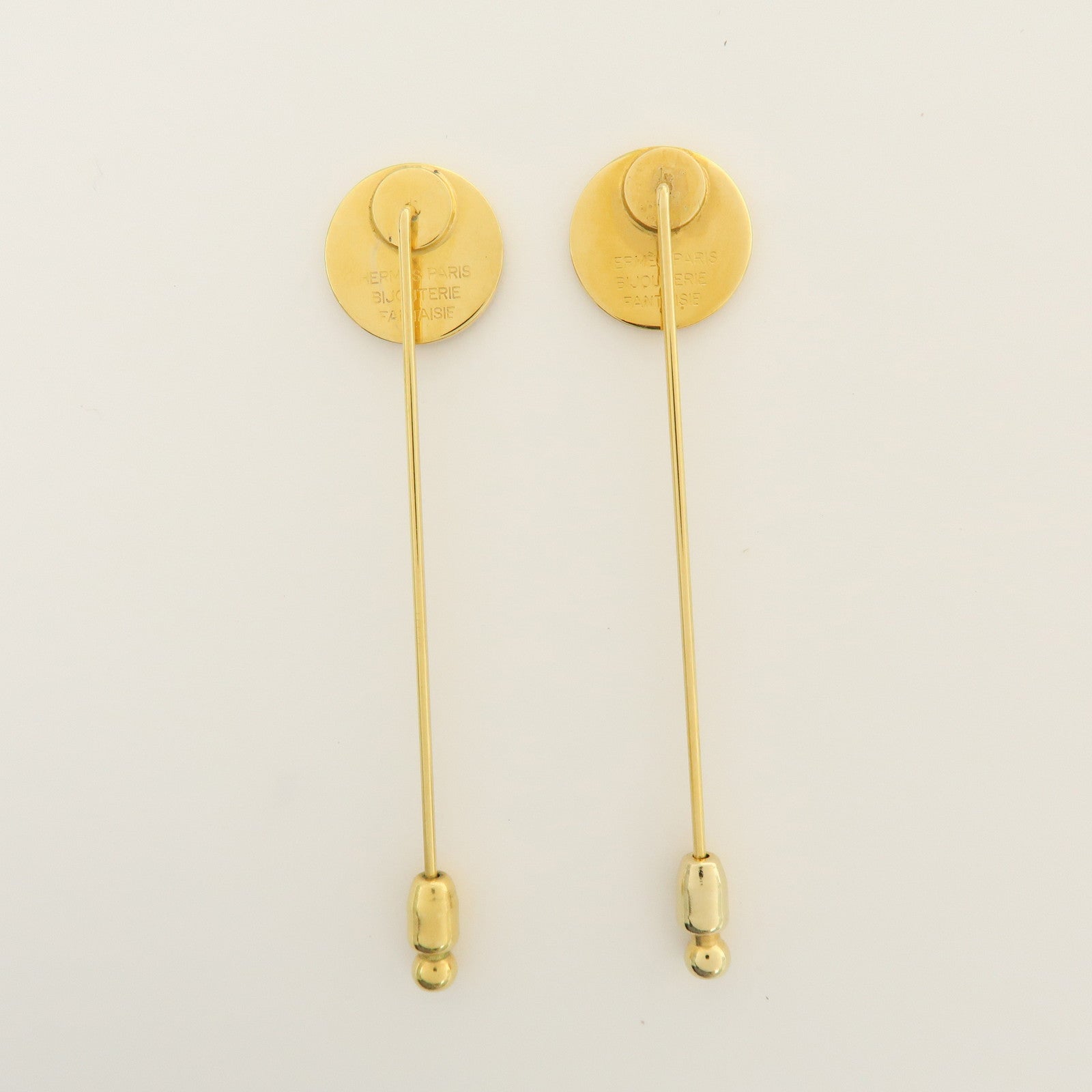 HERMES Set of 2 Sellier Metal Pin Brooch Gold