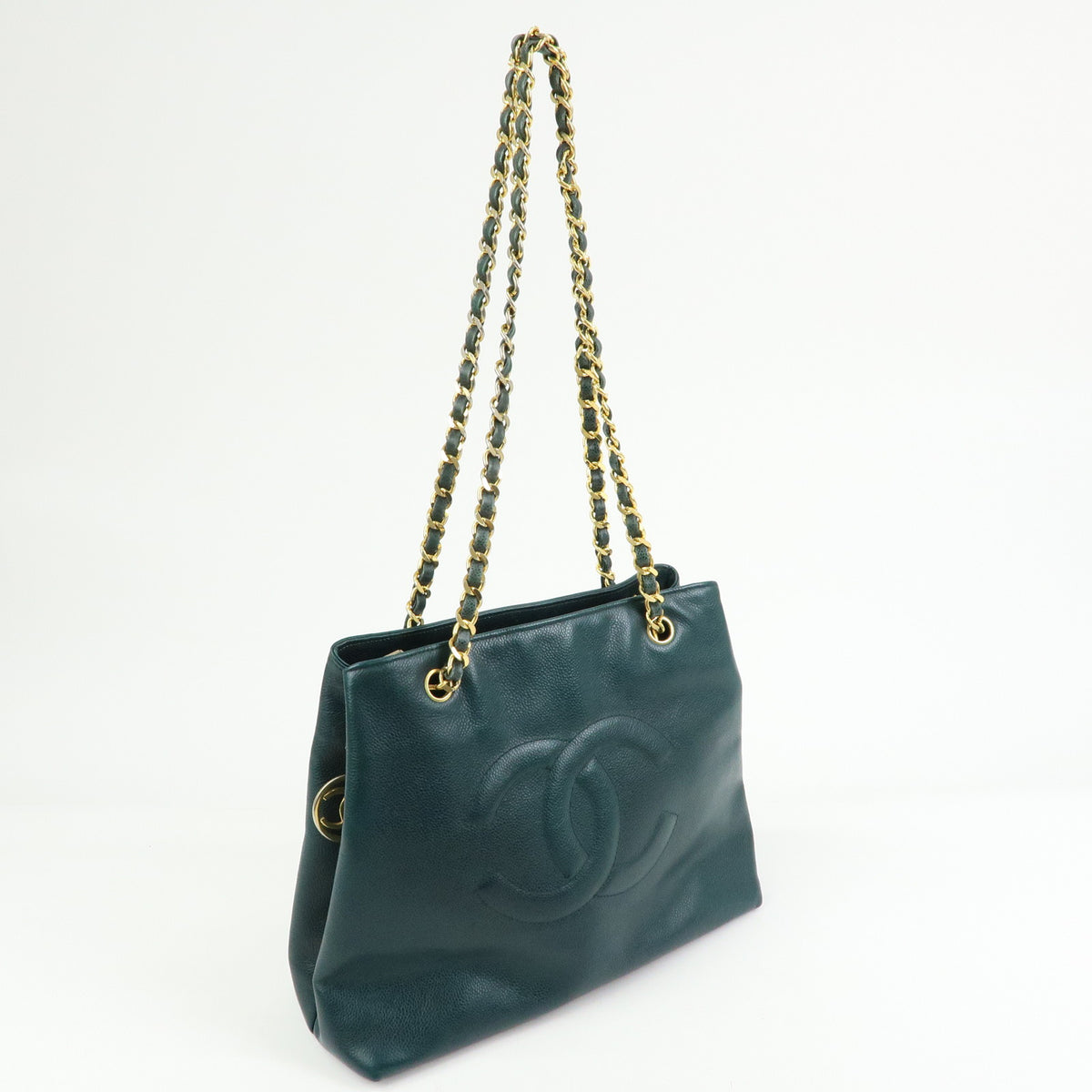 CHANELCOCO Mark Caviarskin Chain Shoulder Bag Tote Bag Dark Green