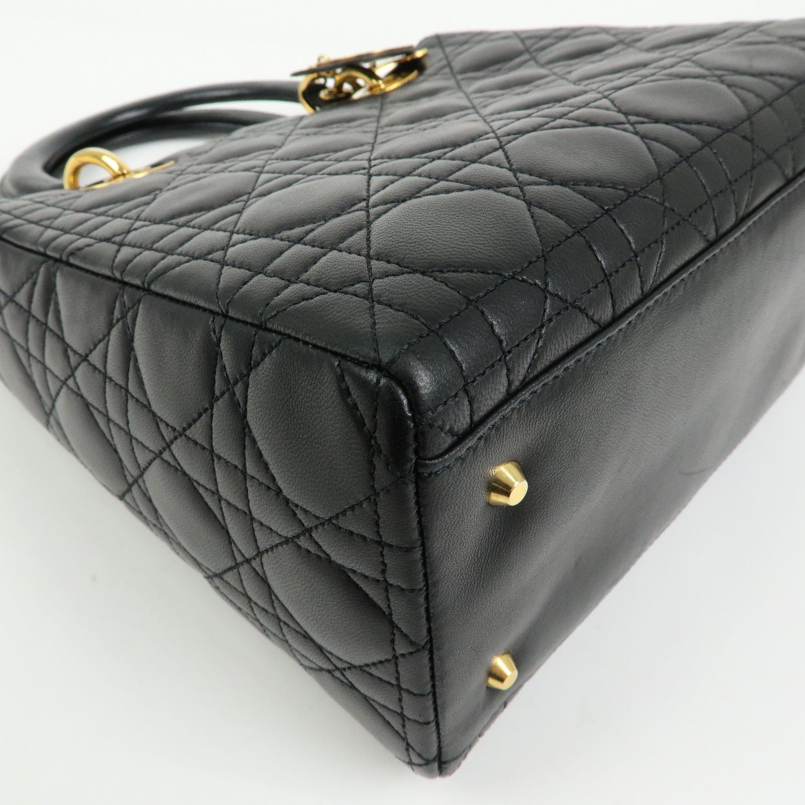Christian Dior Cannage Lady Dior Leather Hand Bag Black