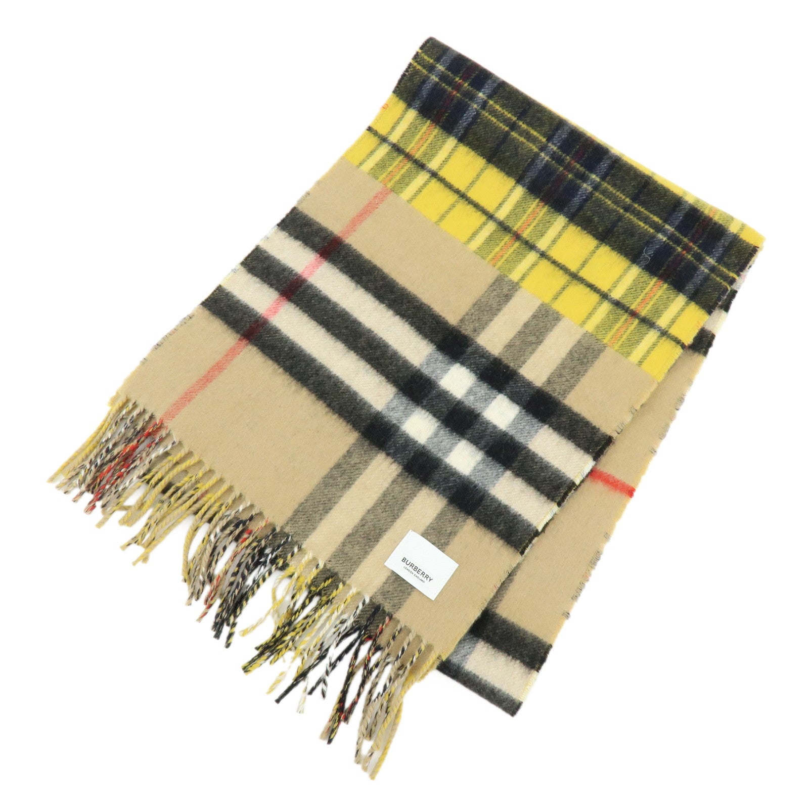 BURBERRY Nova Plaid Wool 100% Scarf Beige Yellow Navy Black Red