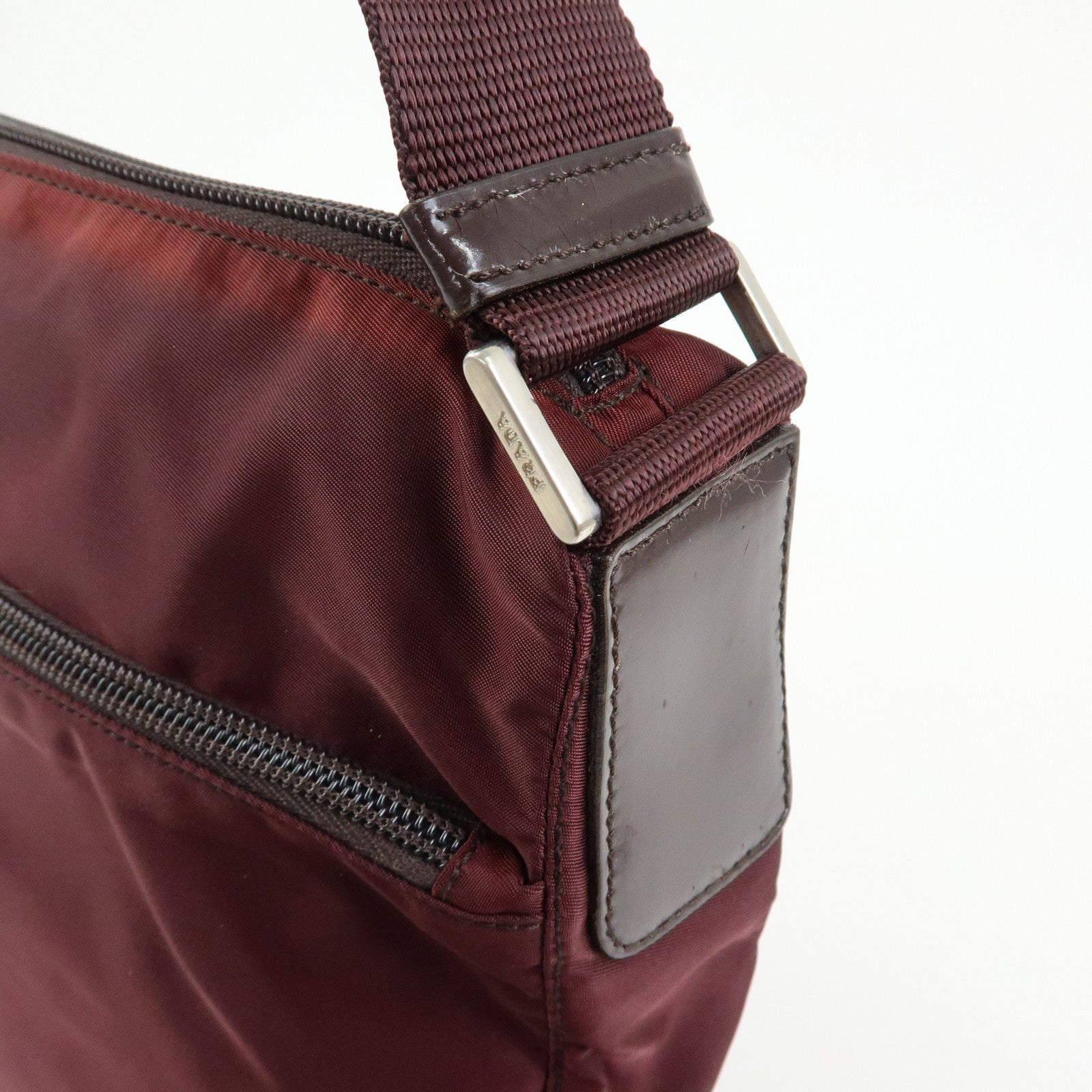 PRADA Triangle Logo Nylon Leather Shoulder Bag Burgundy BT0426