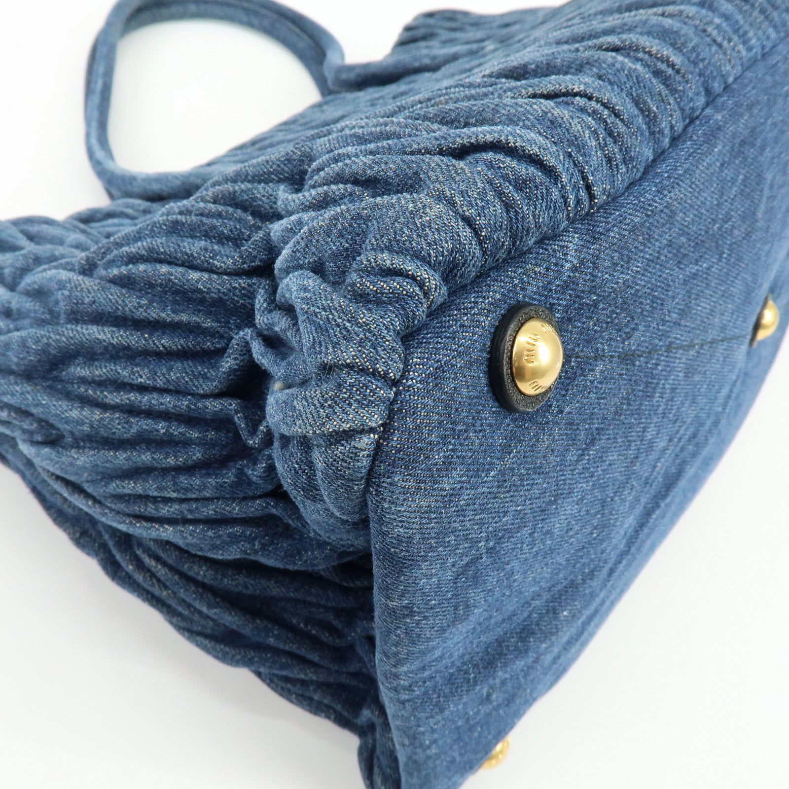 MIU MIU Logo Matelasse Denim Shoulder Bag Tote Bag Blue