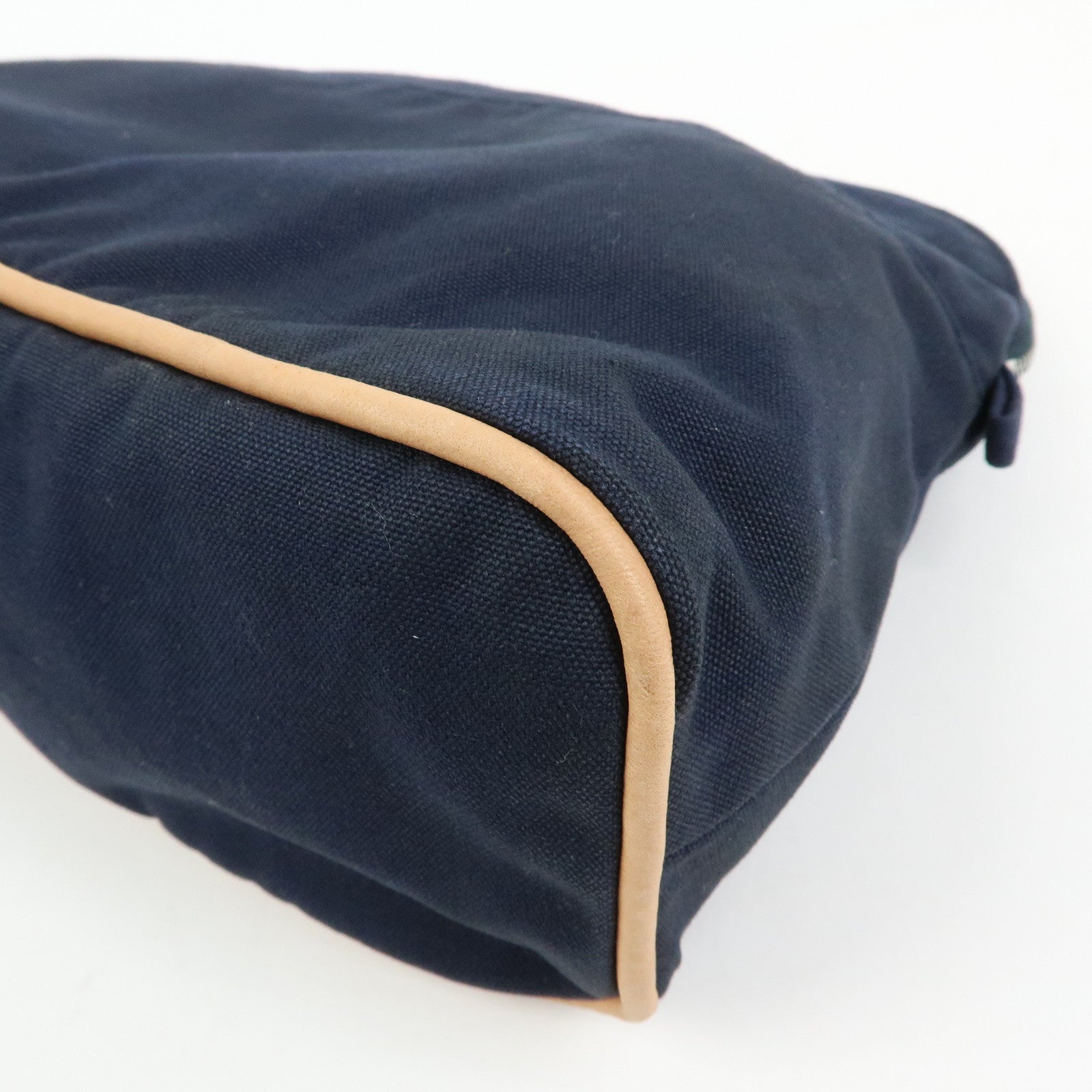 HERMES Bolide Pouch GM Cotton Leather Cosmetic Pouch Navy