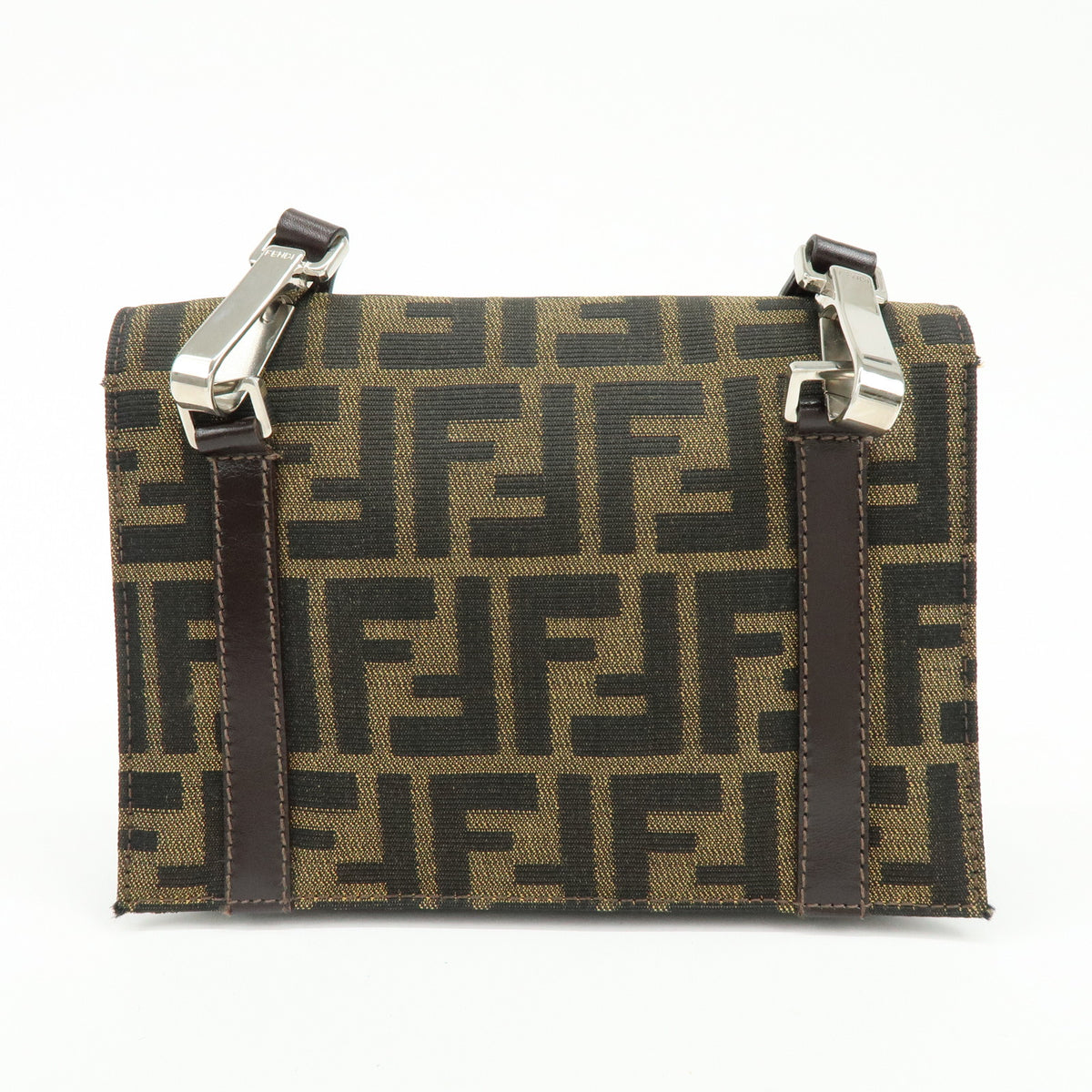 FENDI Zucca Jacquard Canvas Leather Shoulder Bag Brown Black 0915967002