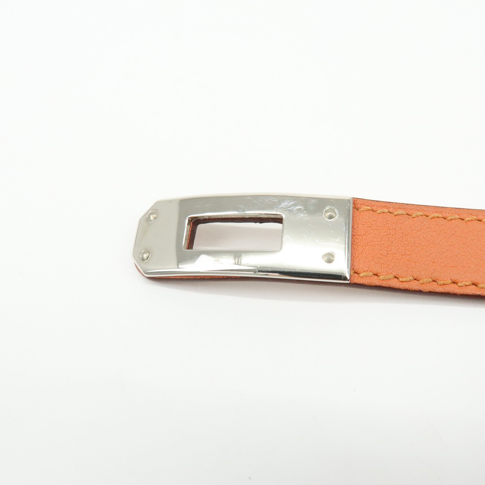HERMES Kelly Double Tour Leather Bangle Bracelet ☐P Stamped Orange