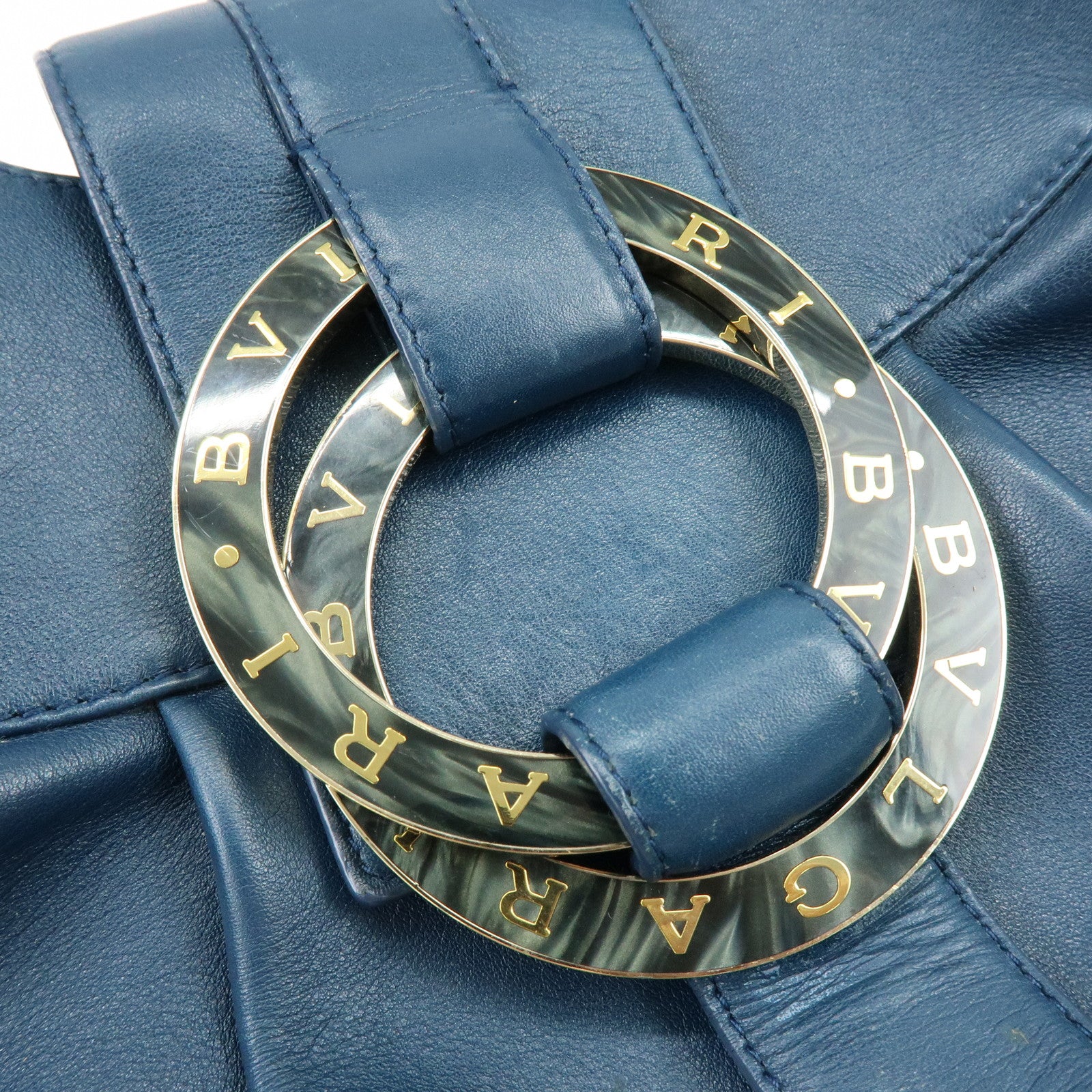 BVLGARI Chandra Leather Shoulder Bag Double Circle Ring Turquoise Blue