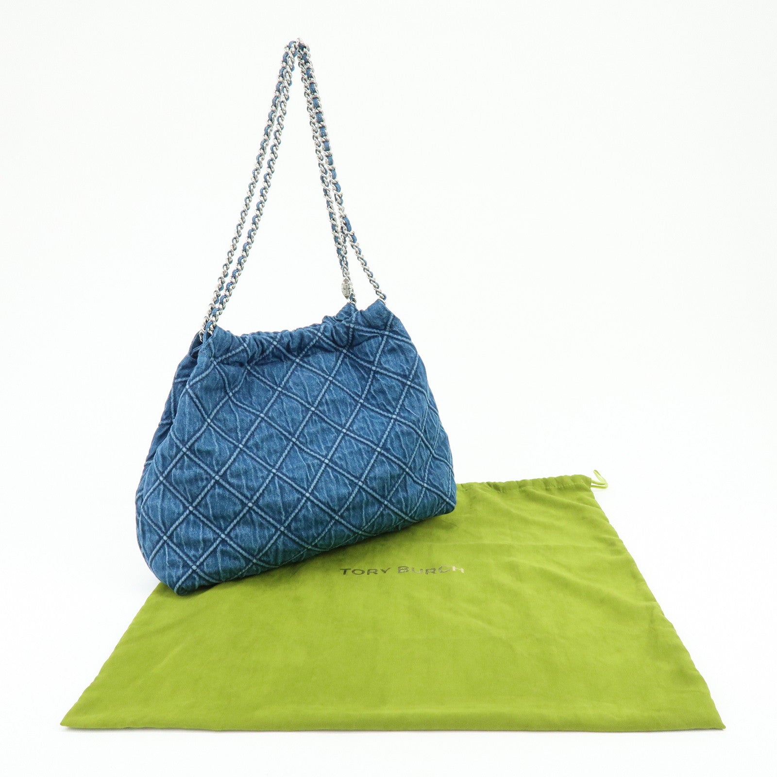 TORY BURCH Hobo Denim Chain Shoulder Bag Tote Bag Blue