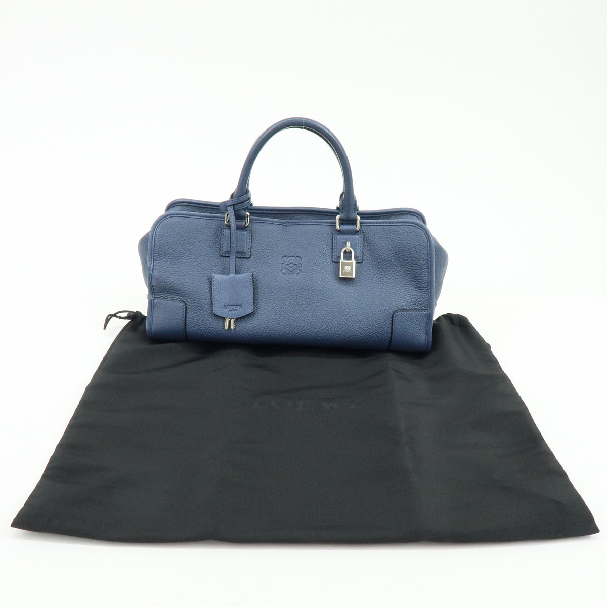 LOEWE Anagram Amazona 36 Leather Hand Bag Boston Bag Navy