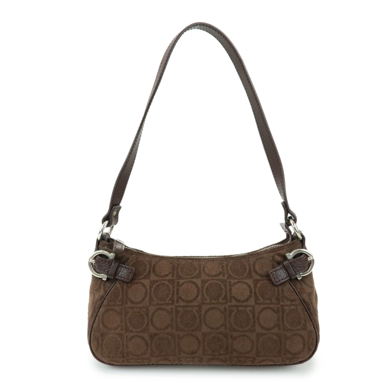 Ferragamo Gancini Pile Leather Shoulder Bag Hand Bag Dark Brown